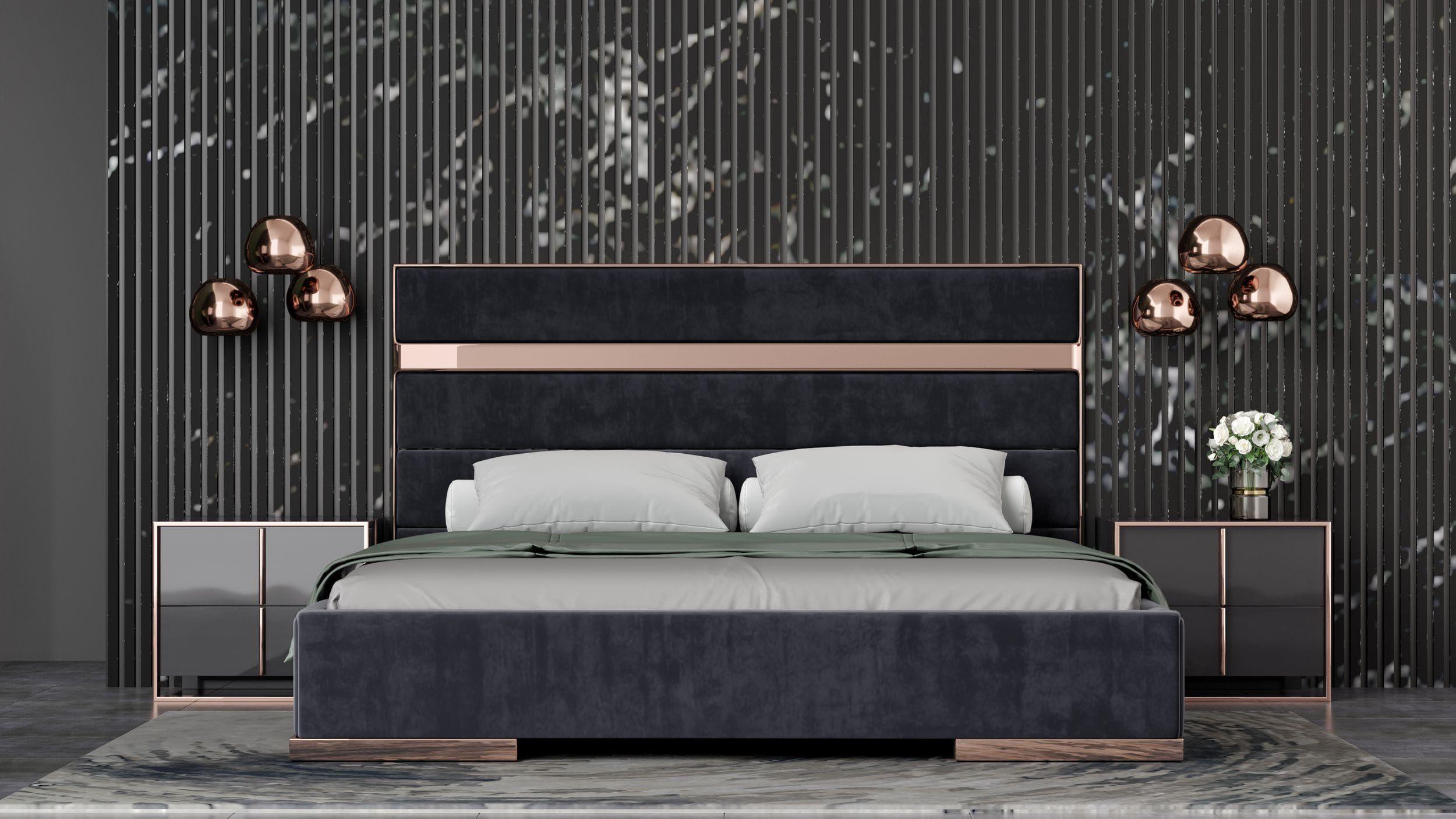 Contemporary, Modern Panel Bedroom Set Cartier VGVCBD-A002-K-3pcs in Black 