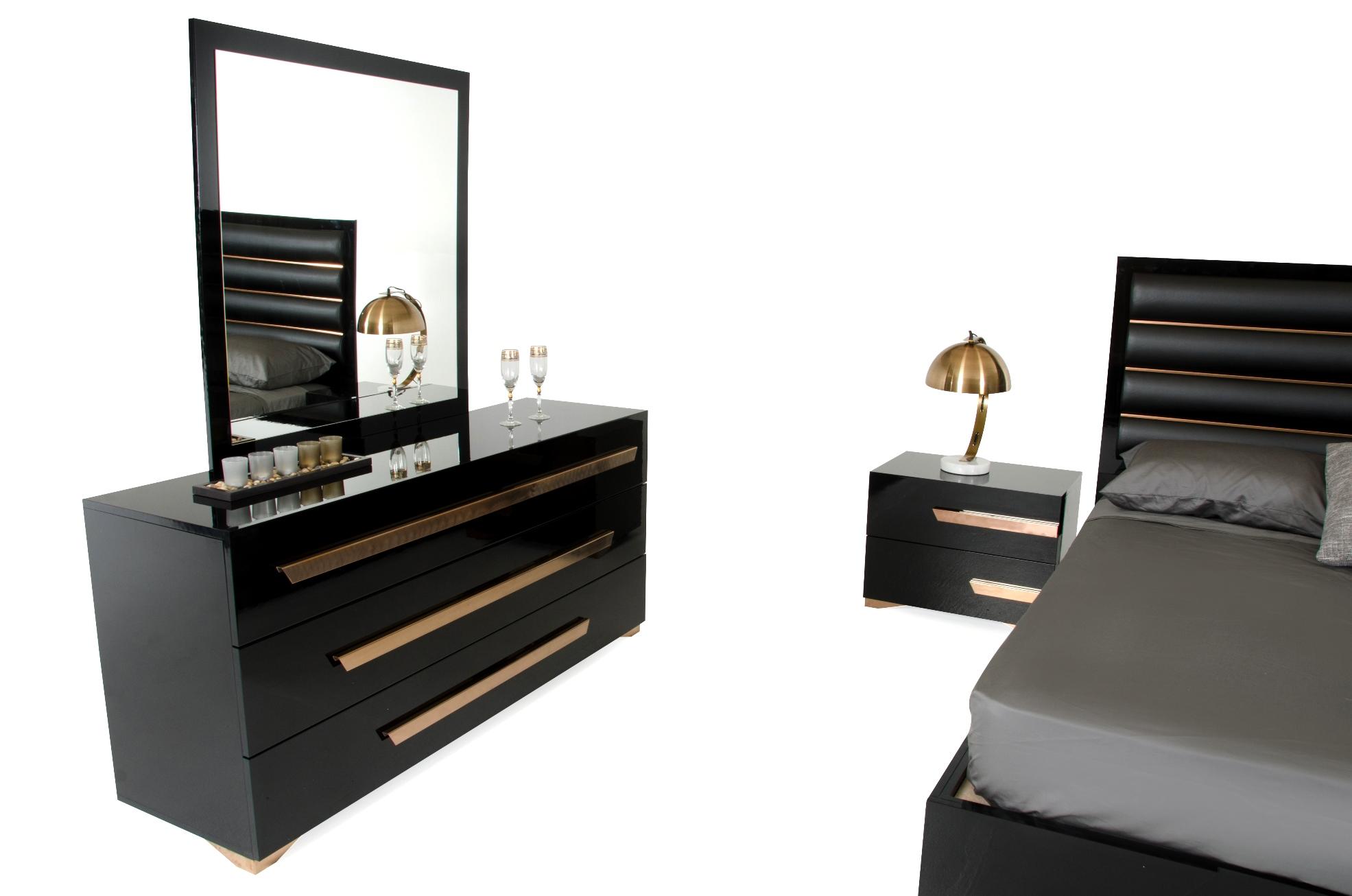 

    
 Shop  Glossy Black Rosegold King Bedroom Set 5Pcs VIG Nova Domus Romeo MADE IN ITALY
