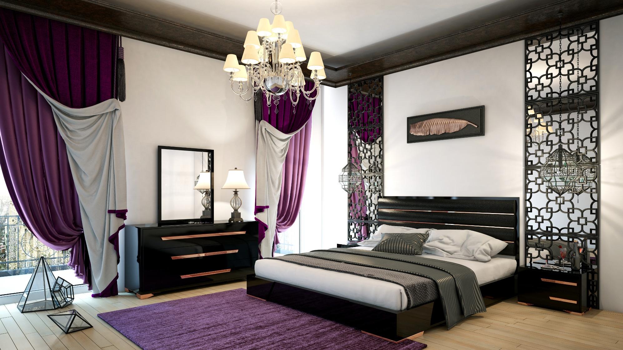 

    
VGACROMEO-BED-EK Glossy Black Rosegold King Padded Bed VIG Nova Domus Romeo MADE IN ITALY
