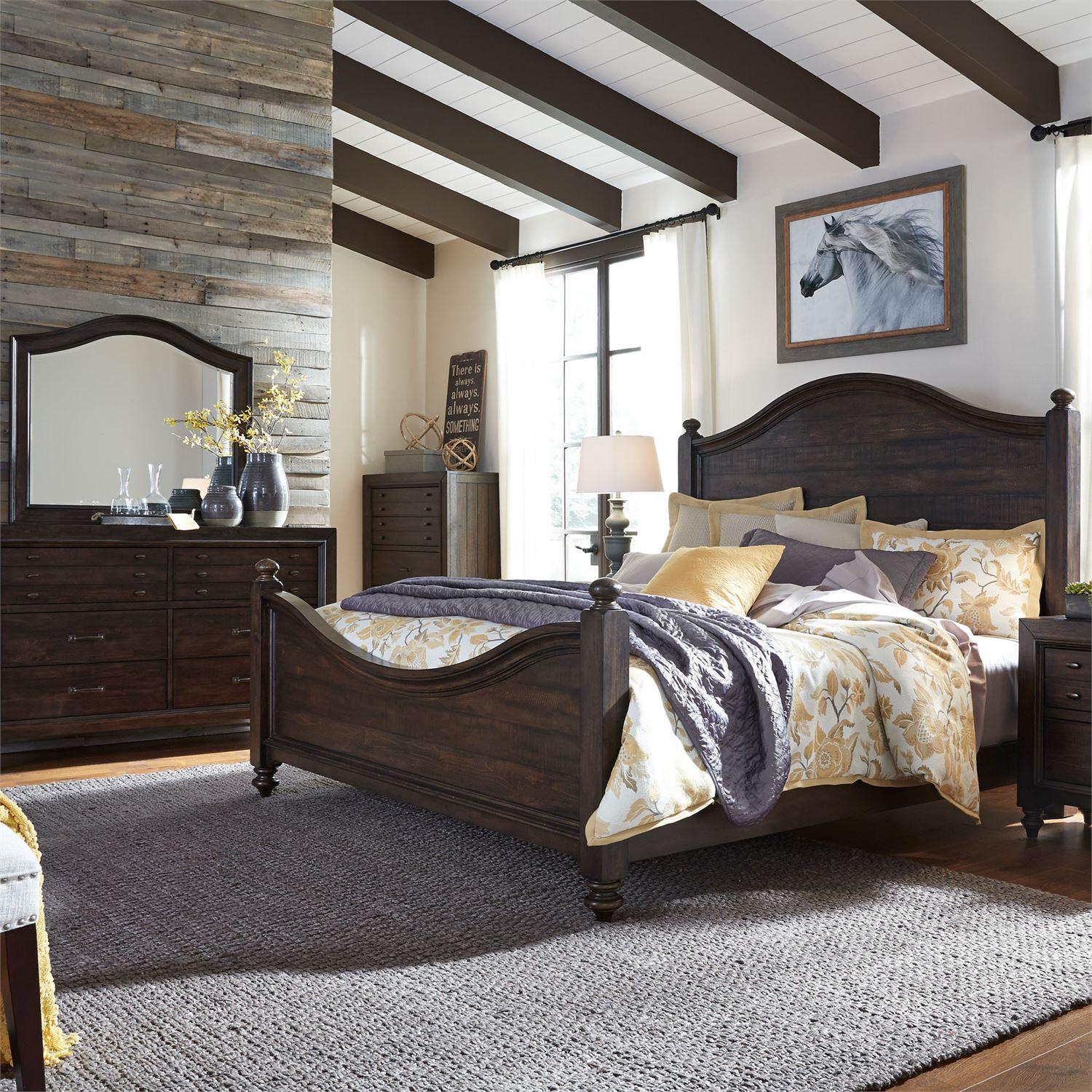 

    
Vintage Brown King Poster Bed Set 4Pcs Catawba Hills 816-BR Liberty Furniture
