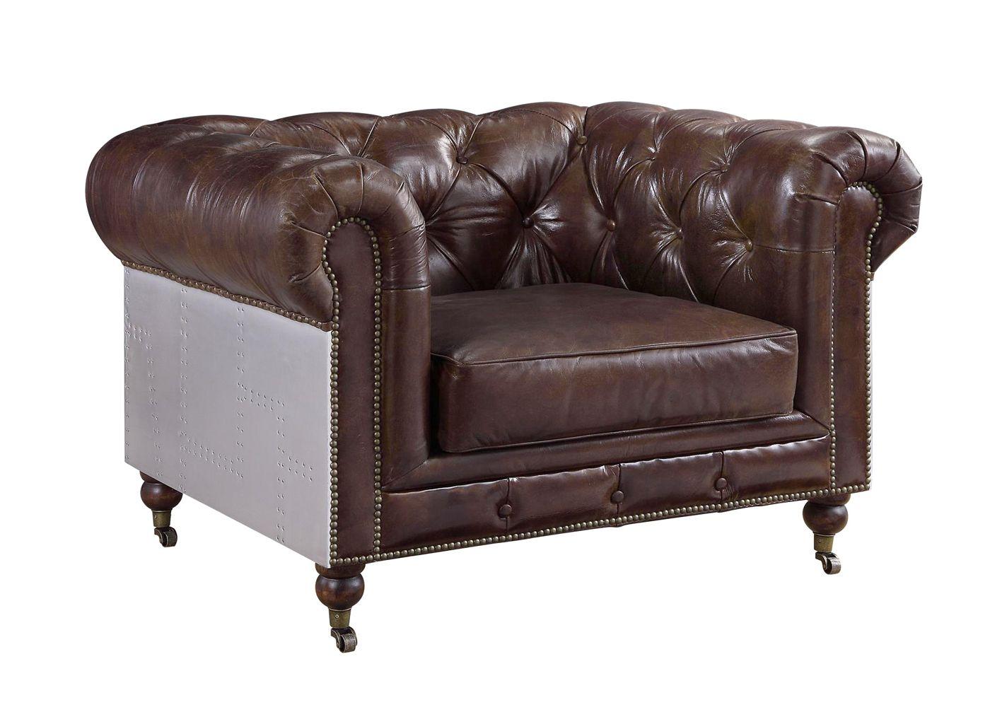 Transitional, Vintage, Urban Arm Chairs Aberdeen 56592 56592 Aberdeen in Metallic, Brown Genuine Leather