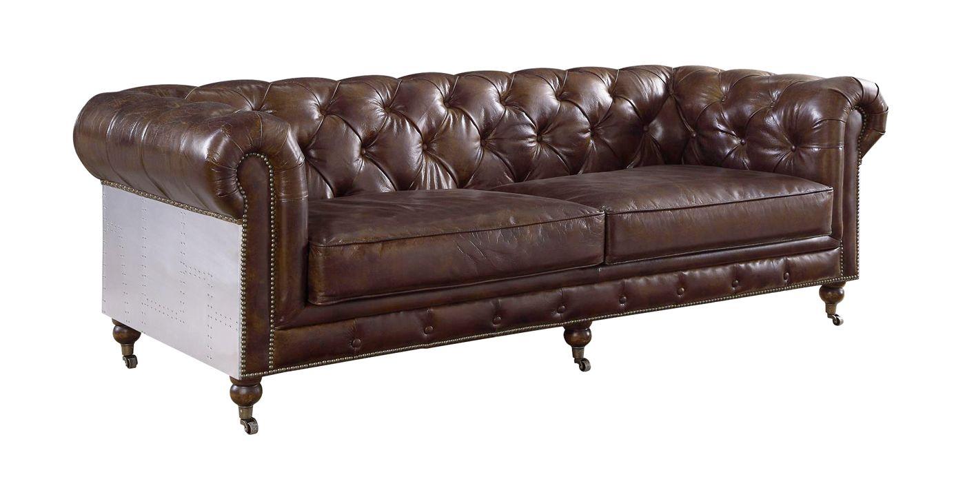 

    
Vintage Brown Top Grain Leather & Aluminum Sofa Set 2 Aberdeen 56590 ACME Urban
