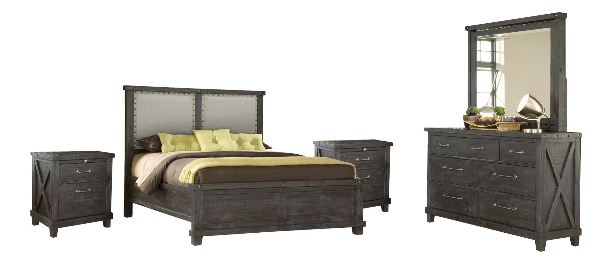 

    
Vintage Cafe Finish Solid Wood Fabric King Bedroom Set 5Pcs YOSEMITE by Modus Furniture
