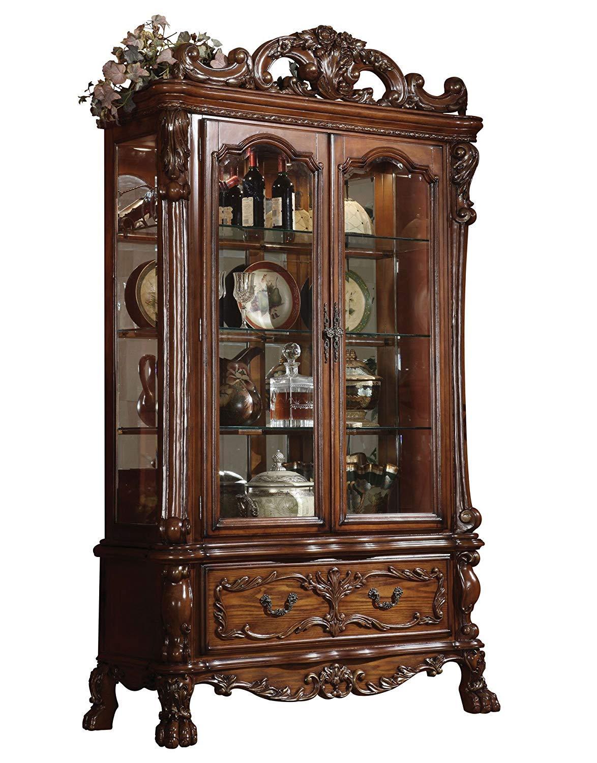 

    
Vintage Curio Cabinet Cherry Oak Dresden-12158 Acme Traditional Carved Wood
