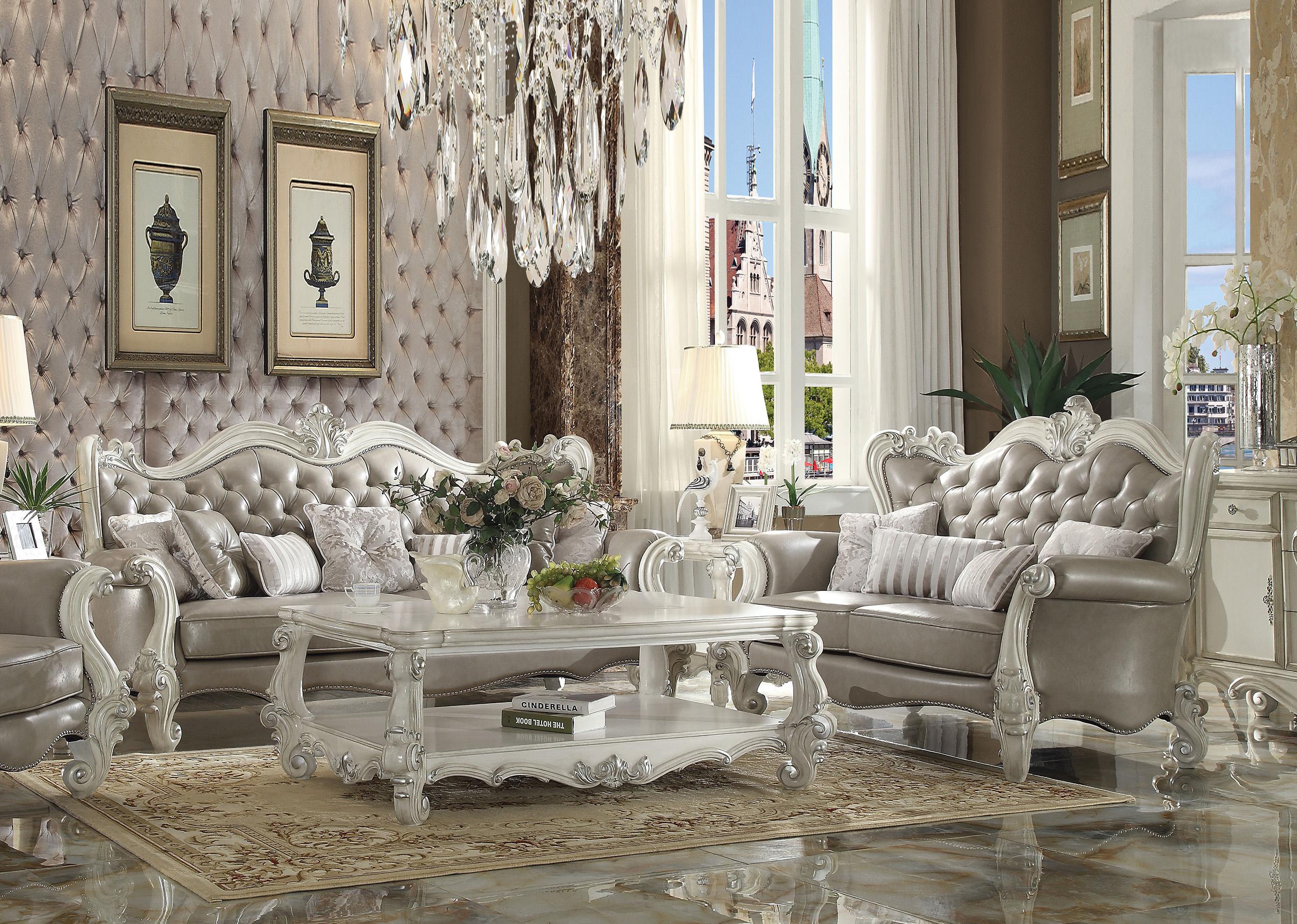 

    
Vintage Gray & Bone White Tufted Sofa Acme 52125 Versailles Classic Traditional
