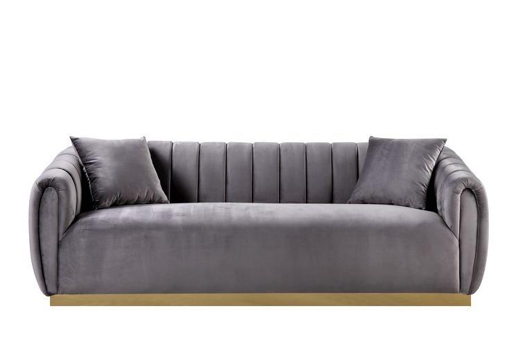 

    
Vintage Gray & Gold Velvet Sofa by Acme Elchanon 55670
