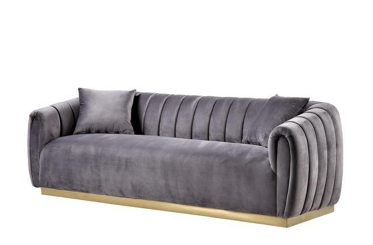 

    
Vintage Gray & Gold Velvet Sofa + Loveseat + Chair by Acme Elchanon 55670-3pcs
