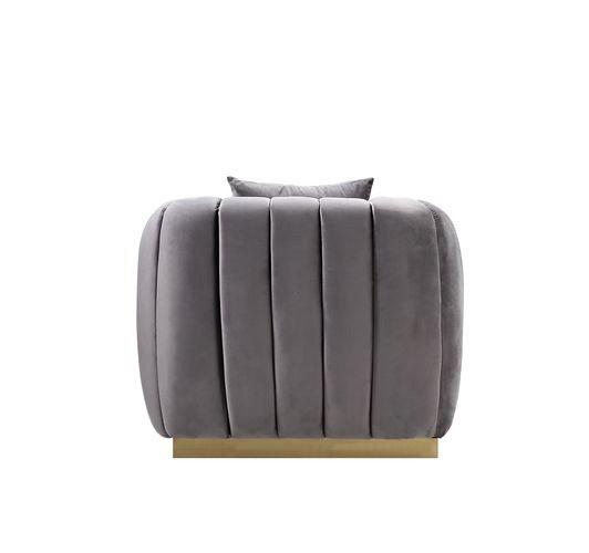 

    
 Shop  Vintage Gray & Gold Velvet Sofa + Loveseat + Chair by Acme Elchanon 55670-3pcs
