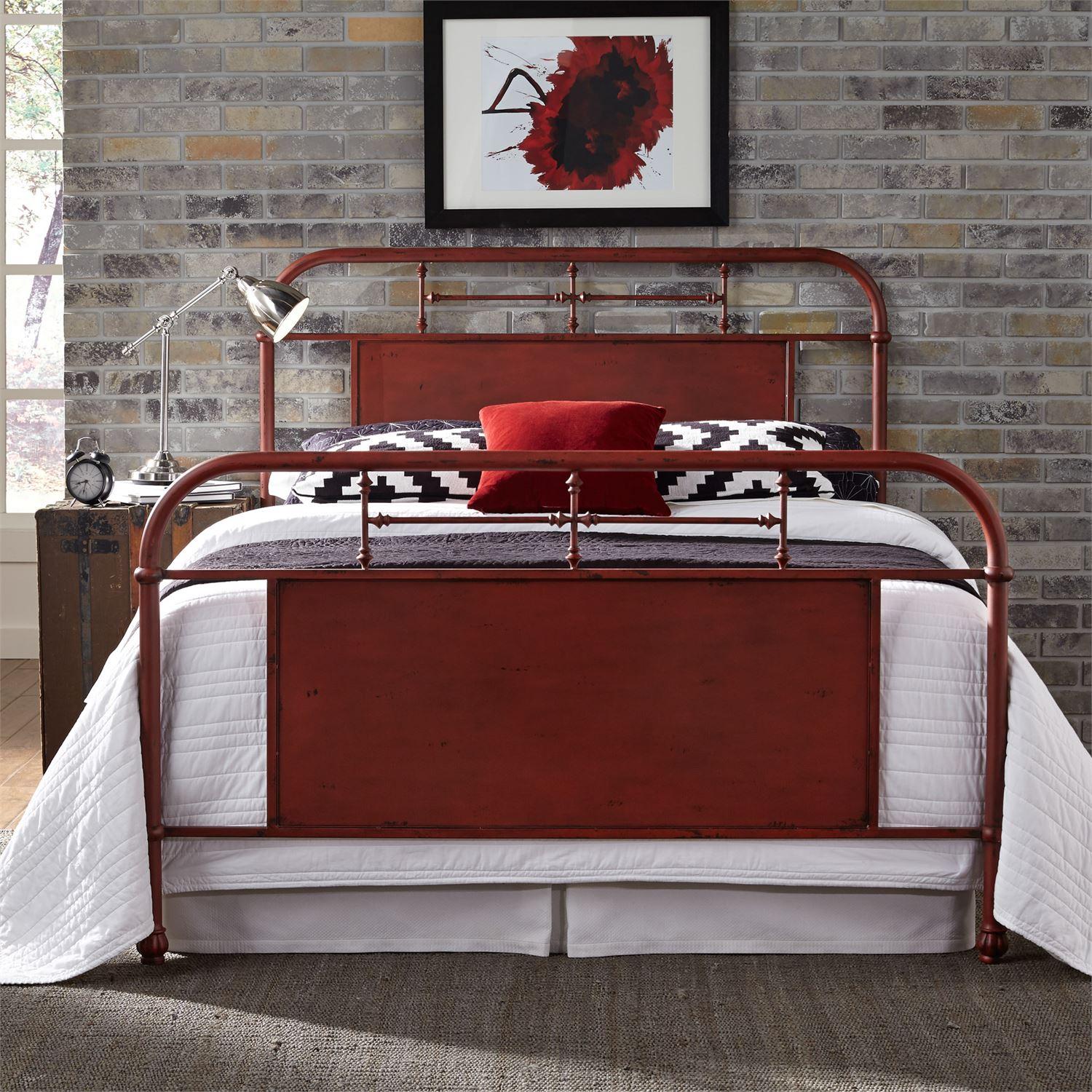 

    
Distressed Metal Finish Red King Metal Bed 179-BR15HFR-R Liberty Furniture
