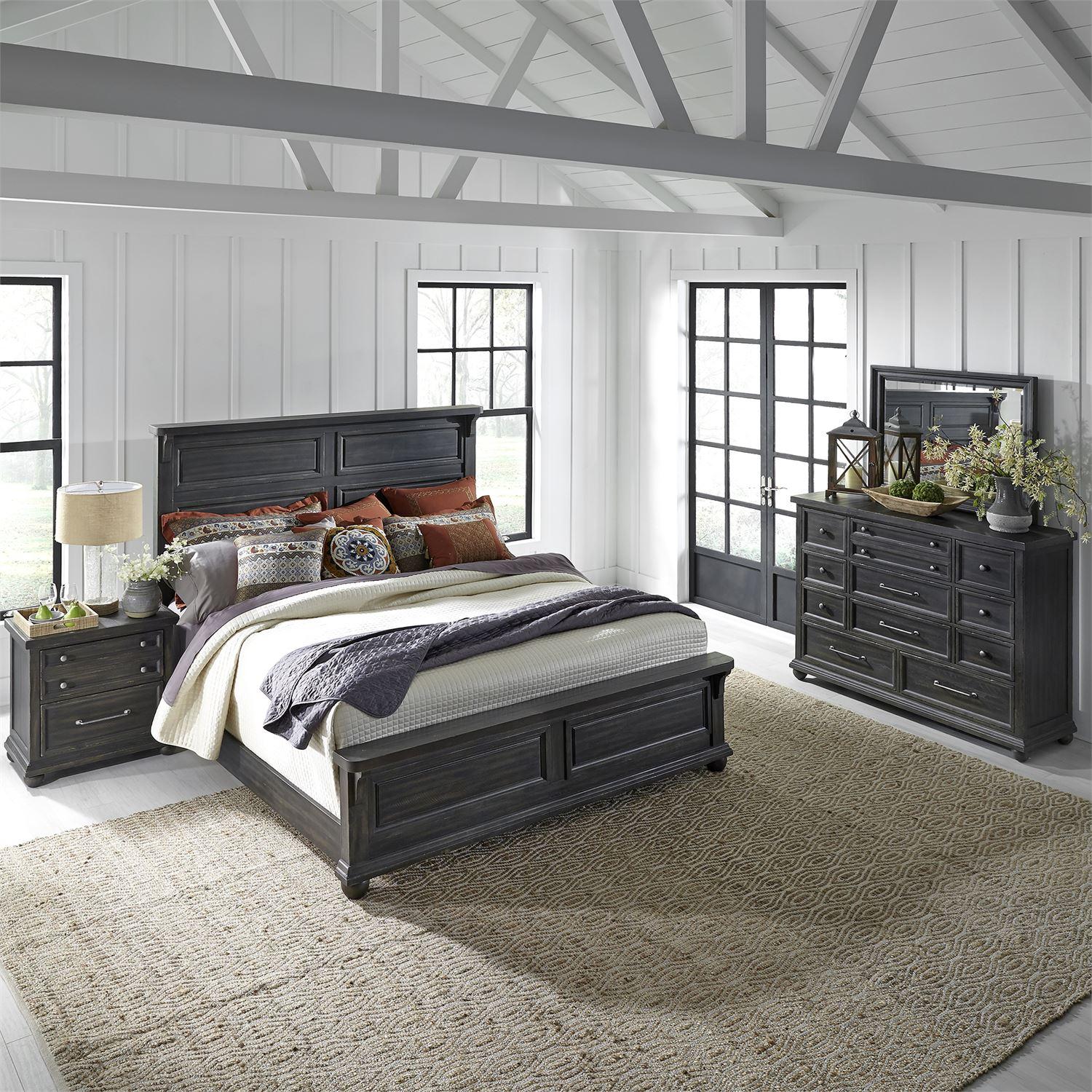 

    
Vintage Gray Wood Queen Panel Bed Set 4 Harvest Home (879-BR) Liberty Furniture
