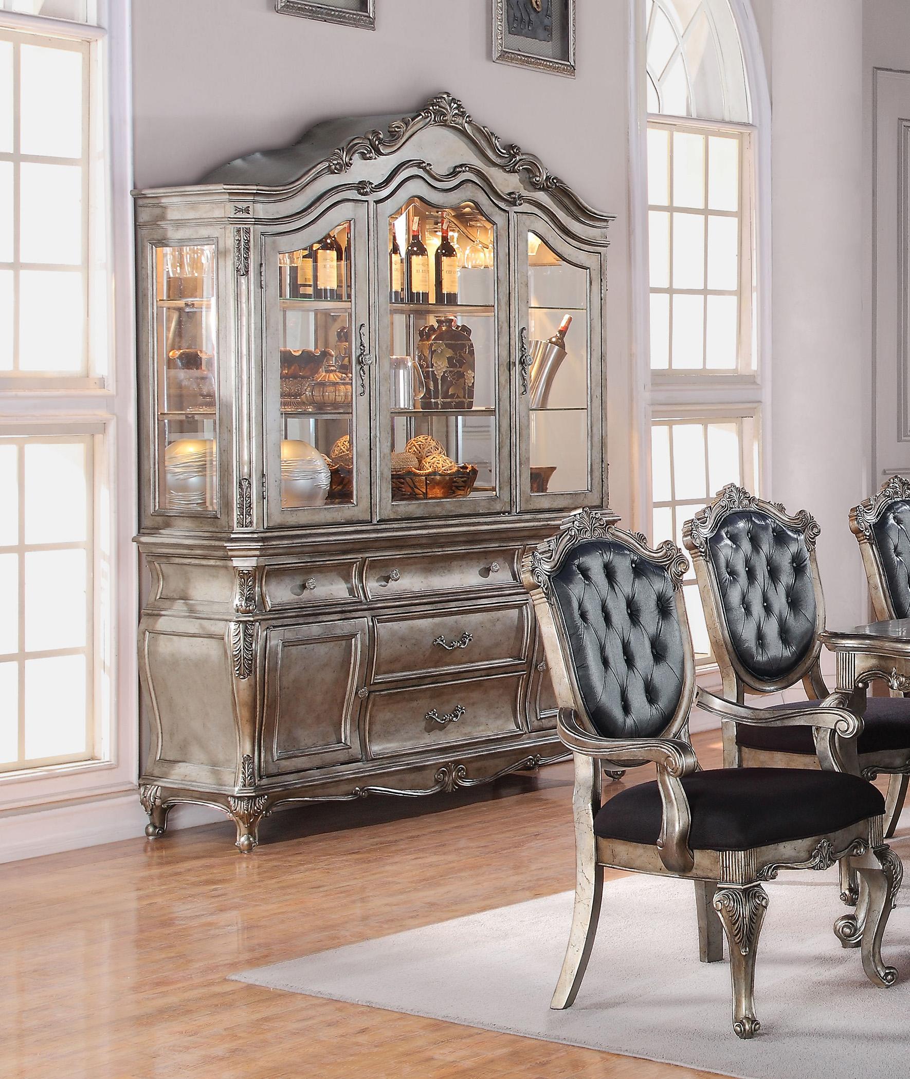 Traditional,  Vintage China Cabinet Chantelle-60544 Chantelle-60544 in Platinum, Antique 