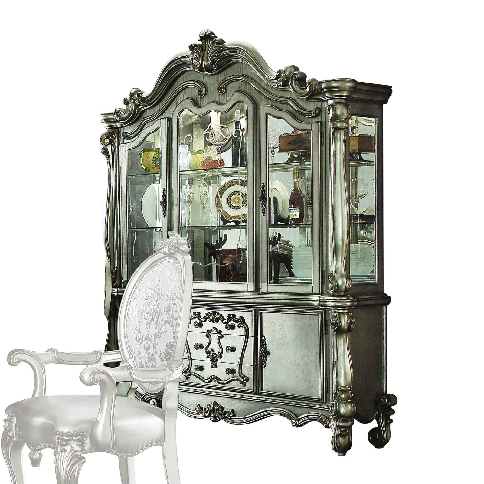 Traditional,  Vintage China Cabinet Versailles-66824 Versailles-66824 in Platinum, Antique, Silver 