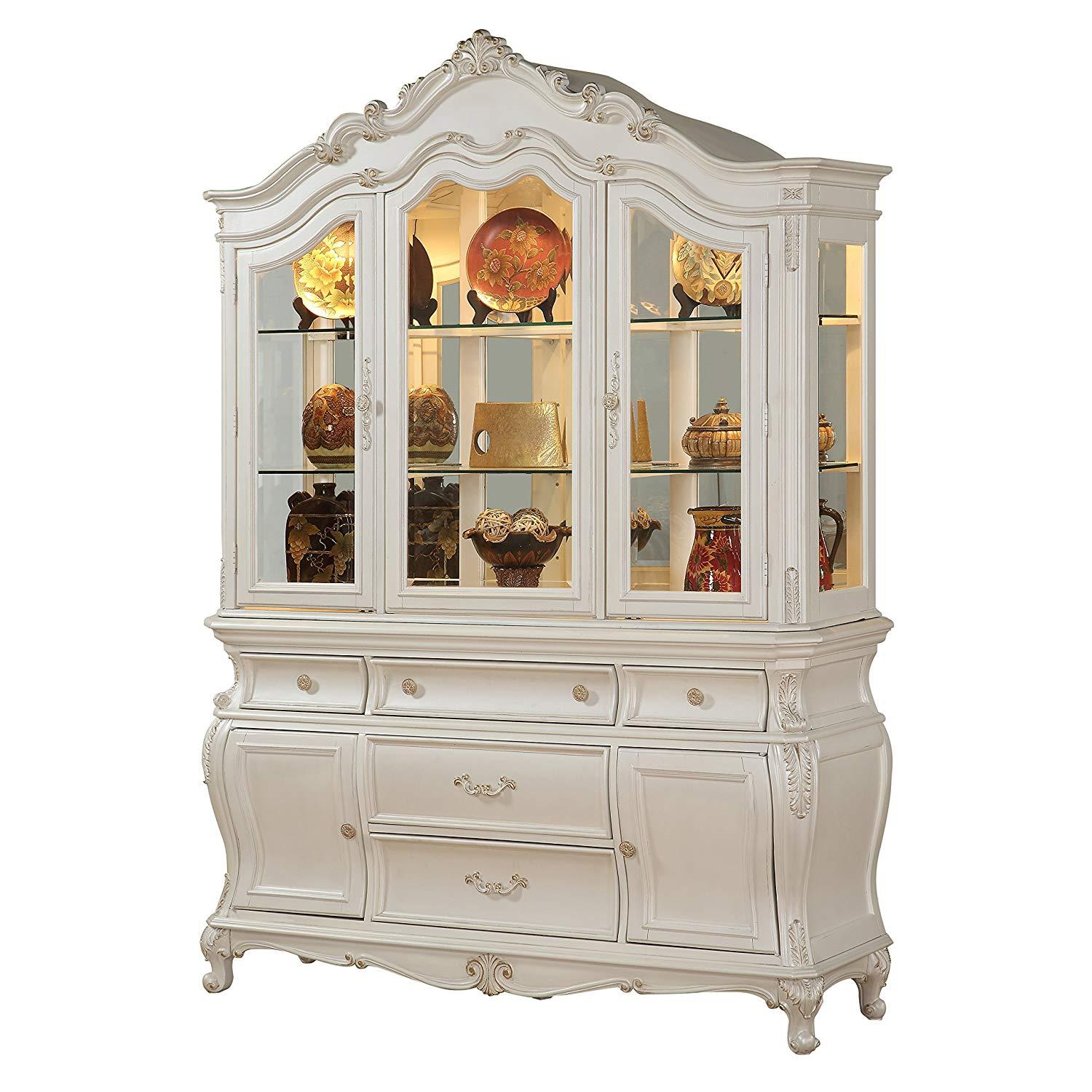 

    
Vintage Hutch & Buffet Pearl White Chantelle-63544 Acme Traditional Carved Wood
