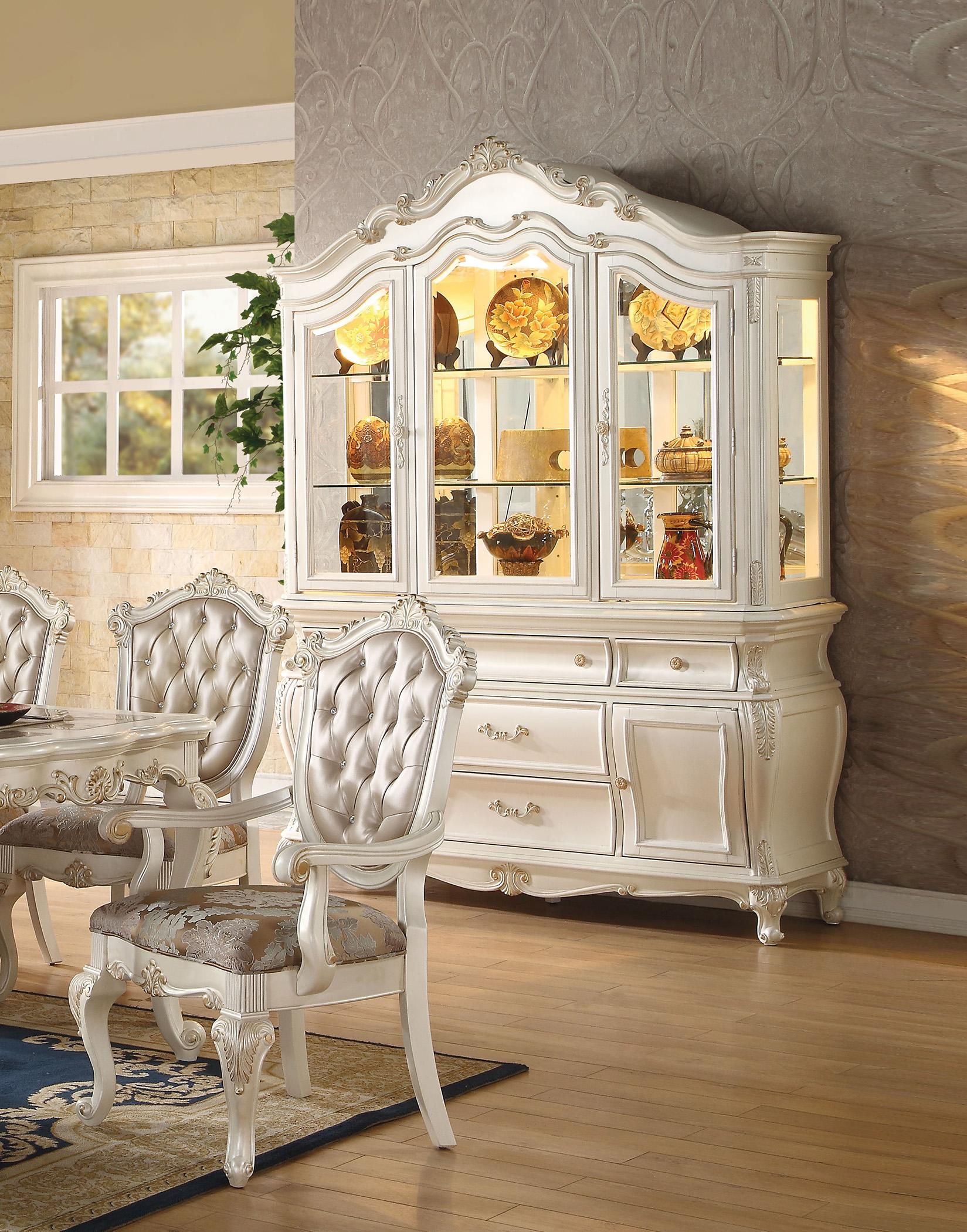 Traditional,  Vintage China Cabinet Chantelle-63544-WH Chantelle-63544-WH in Pearl White 