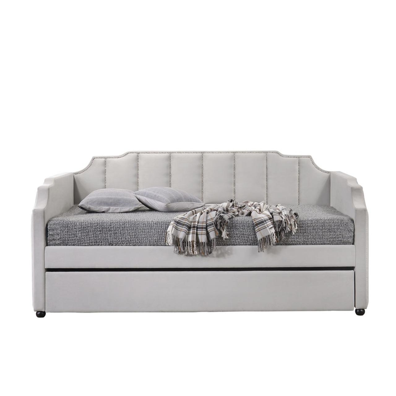 

    
Vintage Light Gray Daybed Upholstered by Acme Peridot 39410
