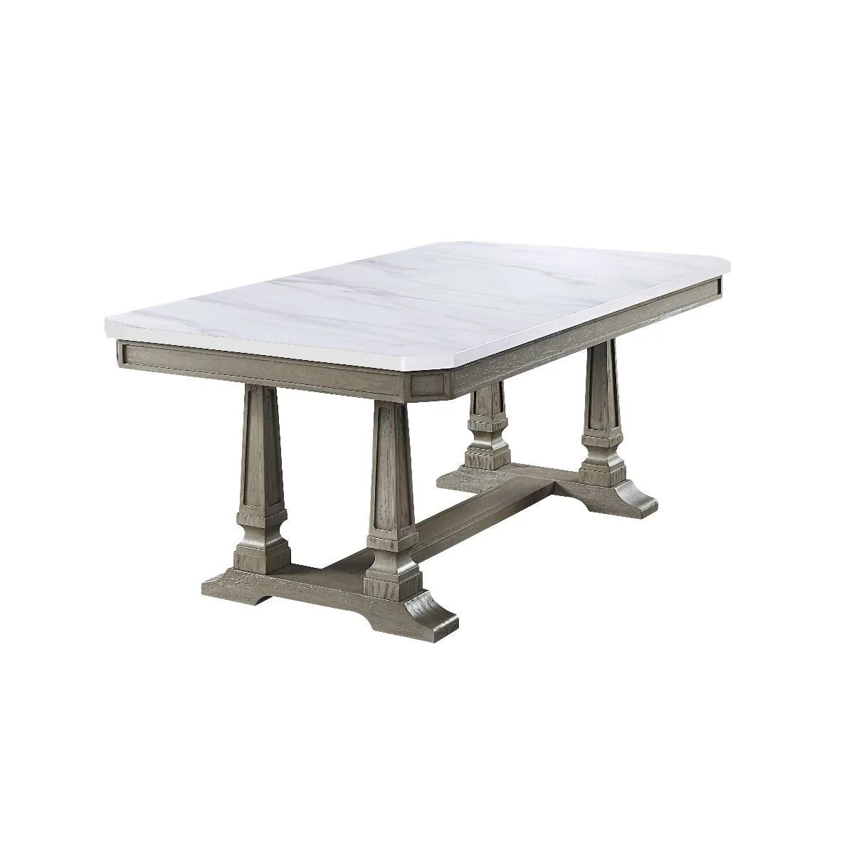 

    
Vintage Marble & Weathered Oak Dining Table by Acme Zumala 73260

