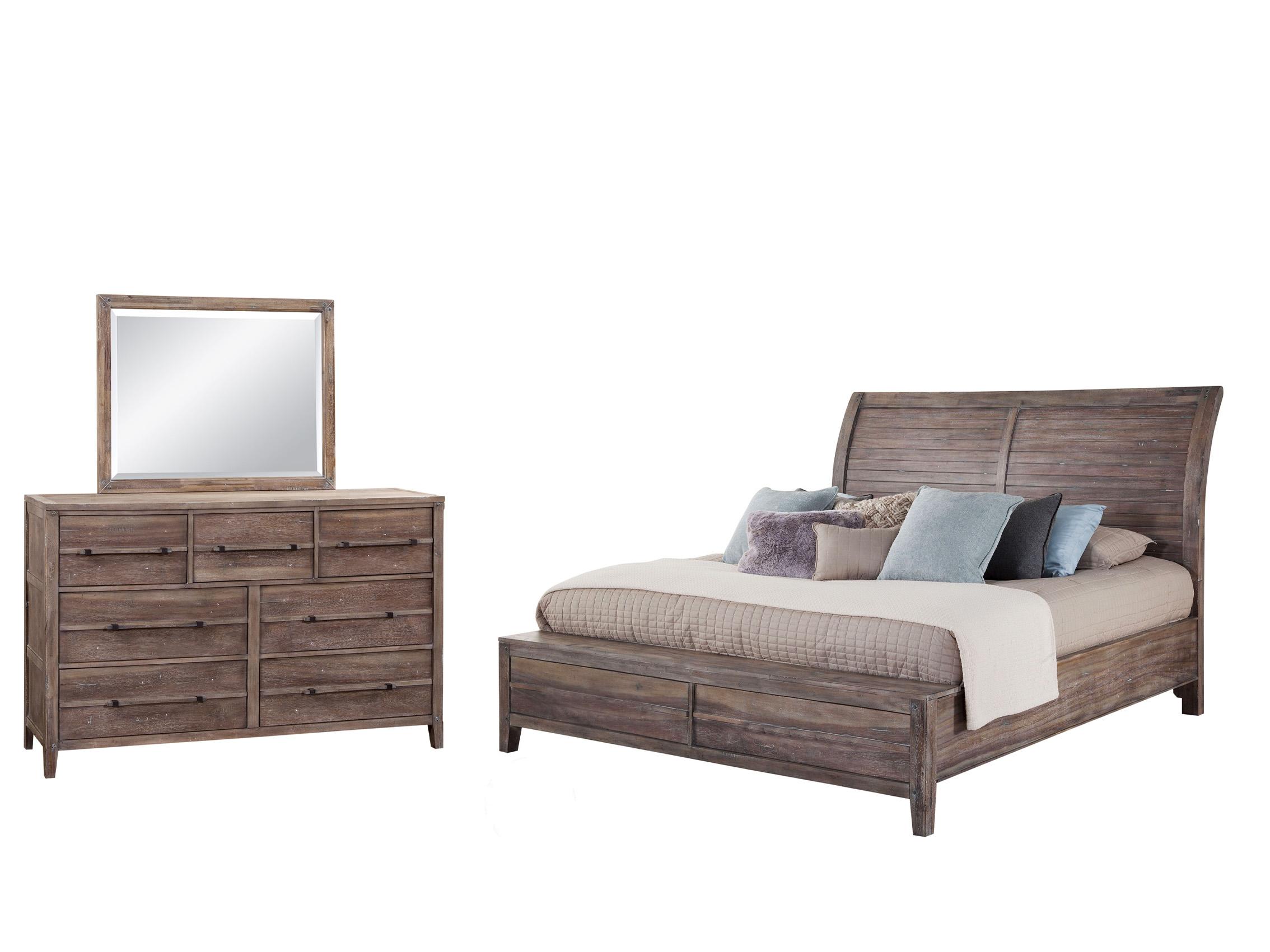 Classic, Traditional Sleigh Bedroom Set AURORA 2800-50SLP 2800-QSLPN-3PC in Driftwood, Gray 