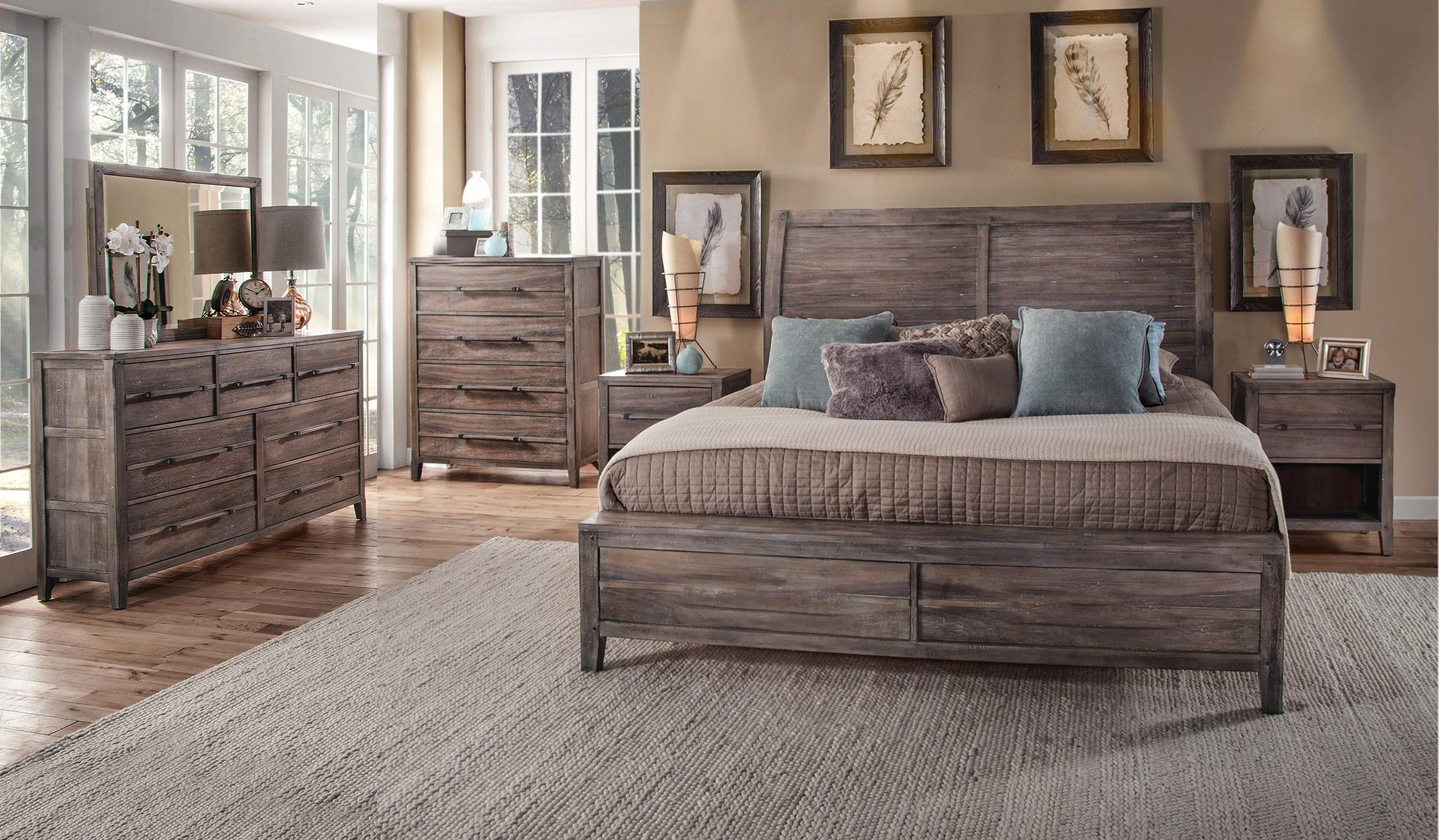 Classic, Traditional Sleigh Bedroom Set AURORA 2800-50SLP 2800-QSLPN-4PC in Driftwood, Gray 