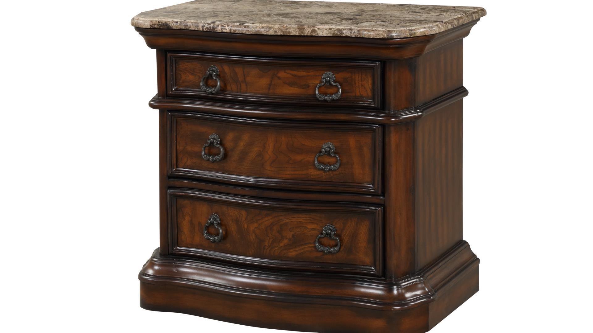 

    
Walnut 3 Drawer Nightstand Set 2Pcs MONTAGE Galaxy Home Traditional Classic
