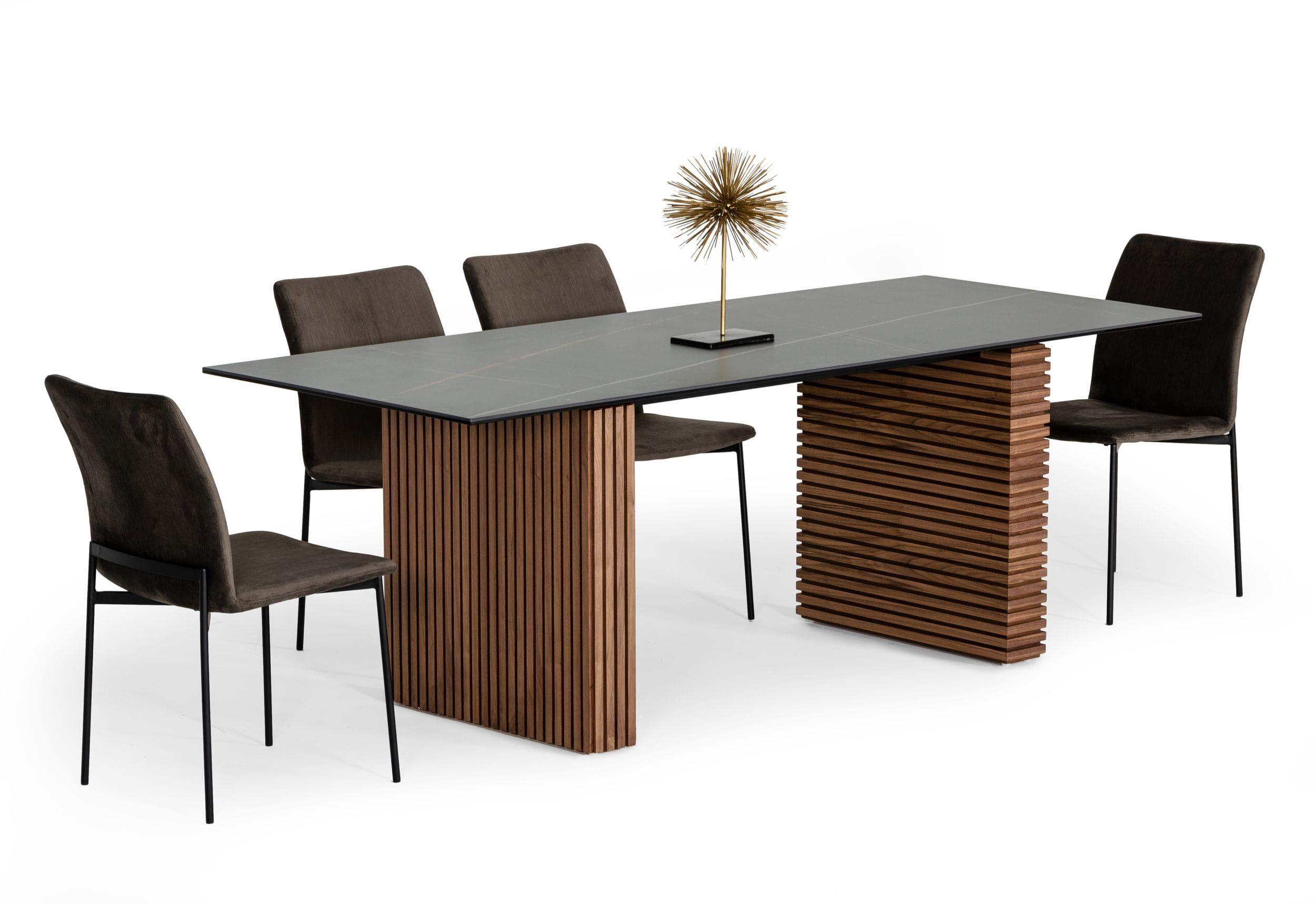 

    
Walnut & Black Ceramic Top Dining Table + 4 Chairs by VIG Modrest Maggie
