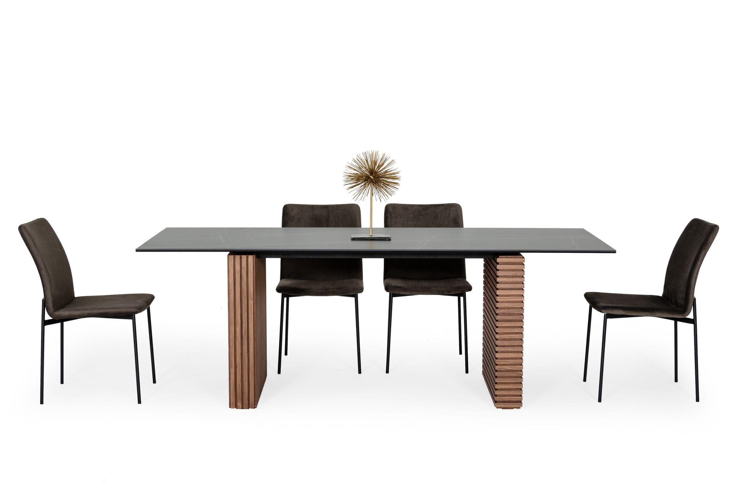 

    
Walnut & Black Ceramic Top Dining Table + 4 Chairs by VIG Modrest Maggie
