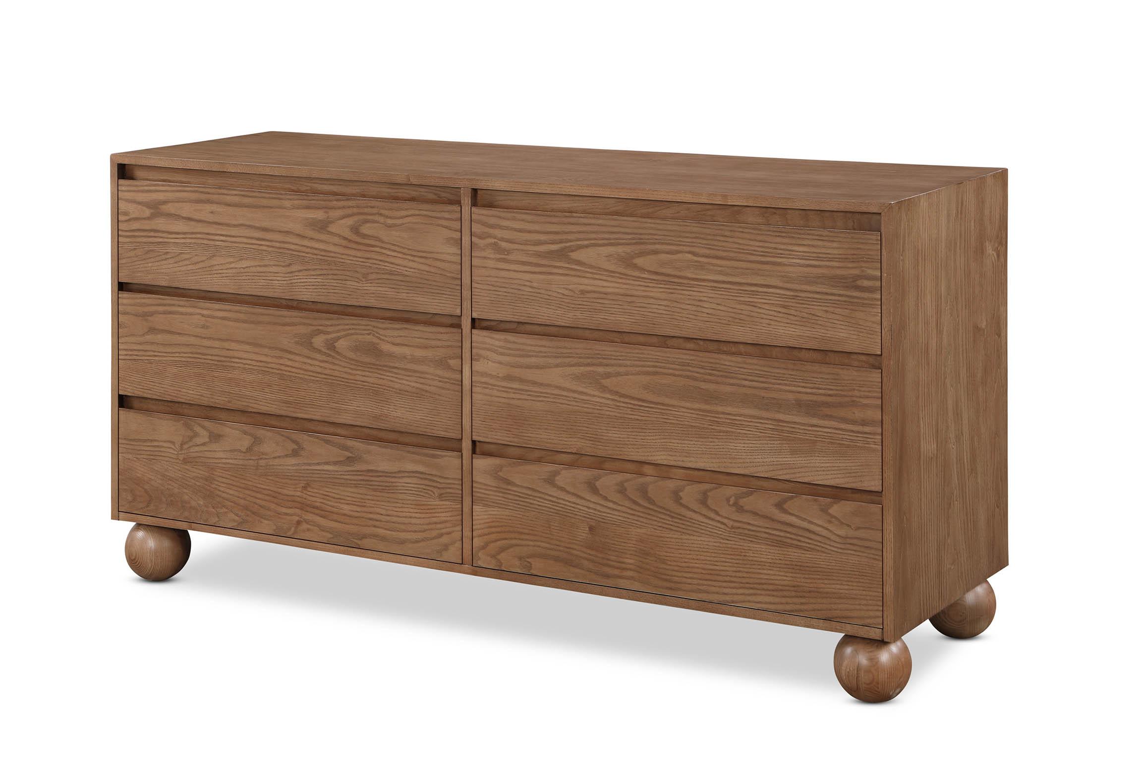 

    
Walnut Ash Wood 6 Drawers Dresser KentWalnut-D Meridian Art Deco Modern
