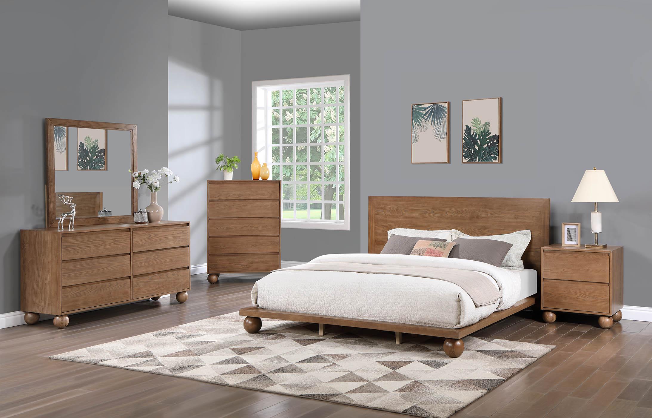 

    
Walnut Ash Wood King Bedroom Set 5Pcs KentWalnut-K Meridian Art Deco Modern
