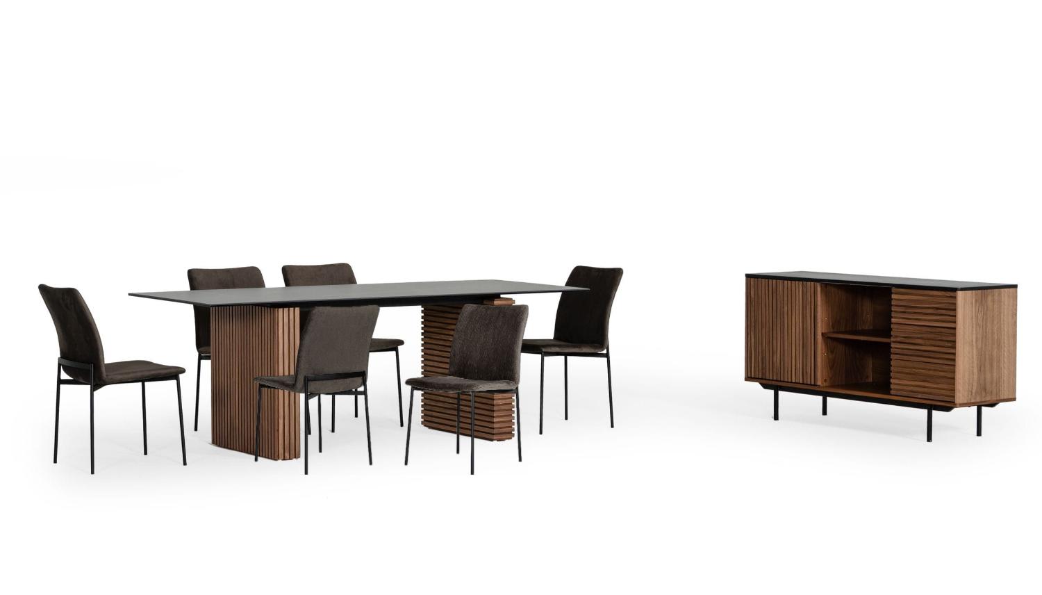 

    
Walnut & Black Ceramic Top Dining Table + 6 Chairs + Buffet by VIG Modrest Maggie
