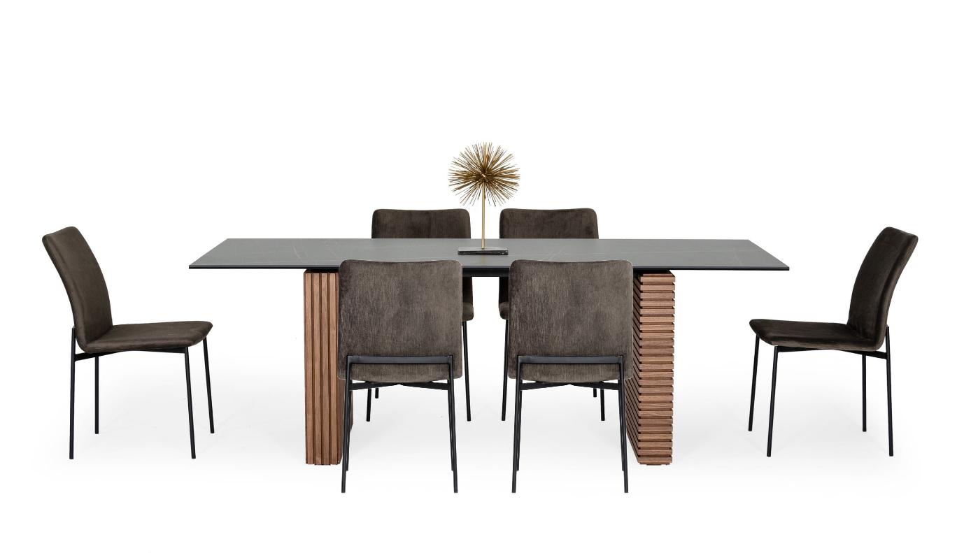 

    
Walnut & Black Ceramic Top Dining Table + 6 Chairs by VIG Modrest Maggie
