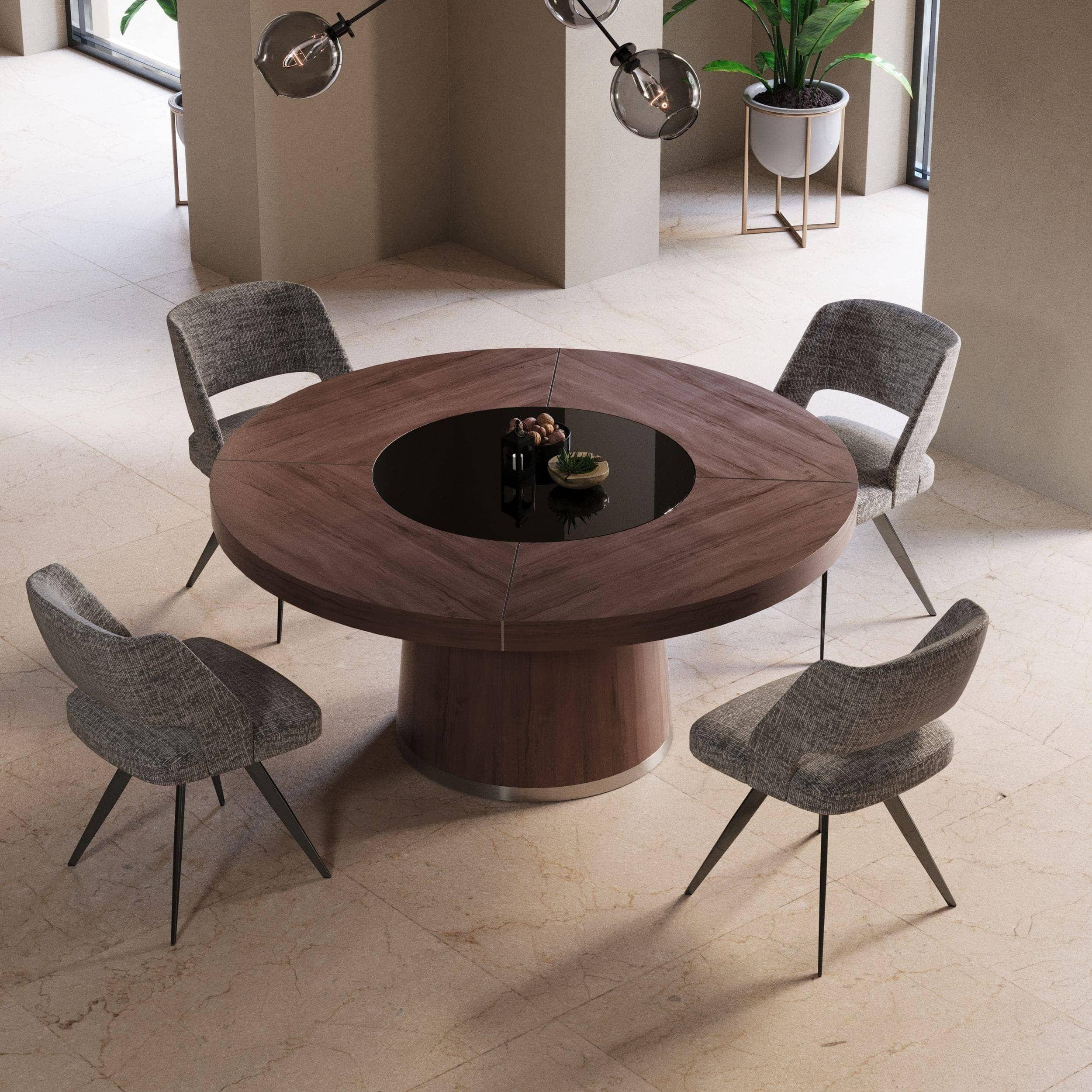 

    
 Shop  Walnut & Black Round Modern Dining Table + 4 Chairs by VIG Modrest Houston
