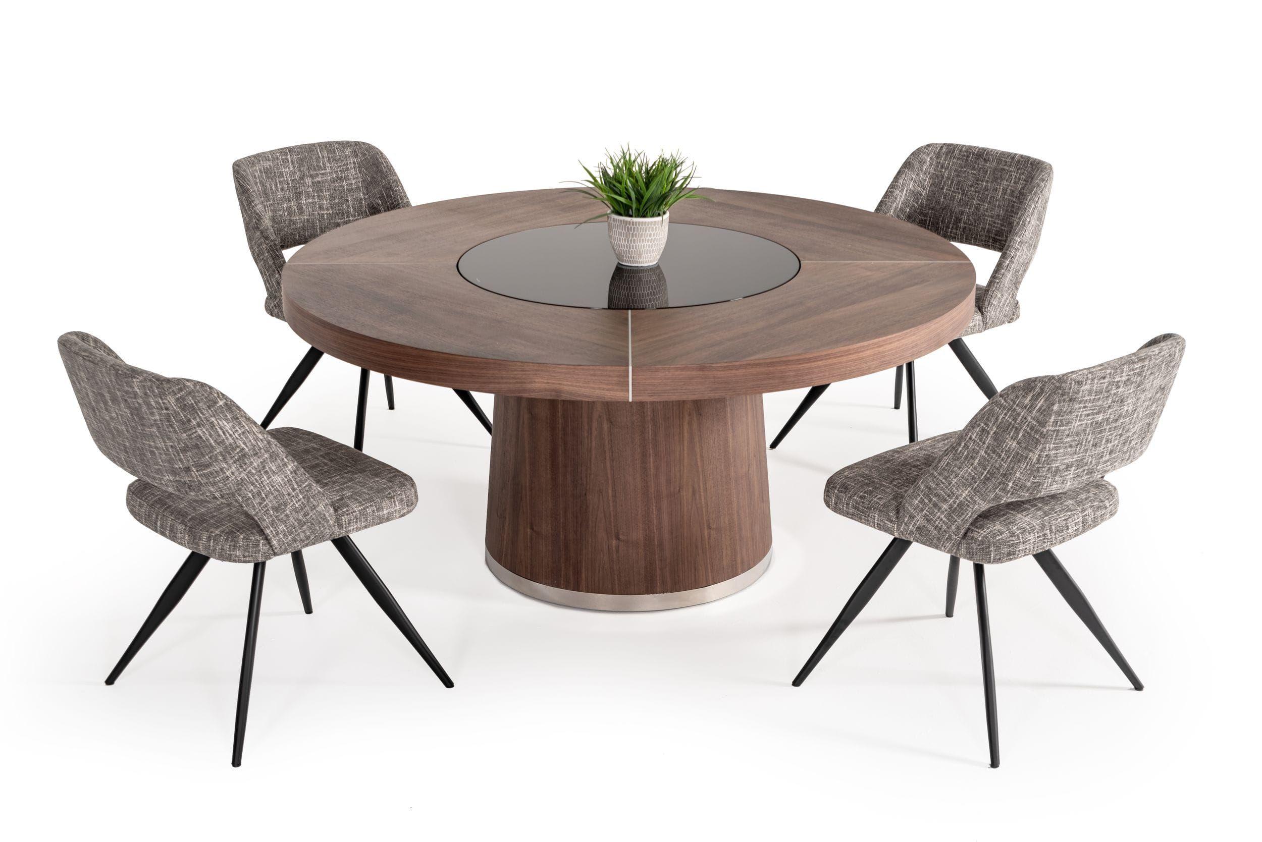 

    
Walnut & Black Round Modern Dining Table + 4 Chairs by VIG Modrest Houston
