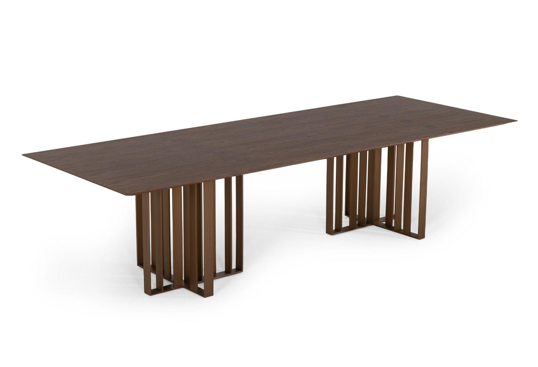 

    
Walnut & Brass Stainless Steel Dining Table by VIG Modrest Livia
