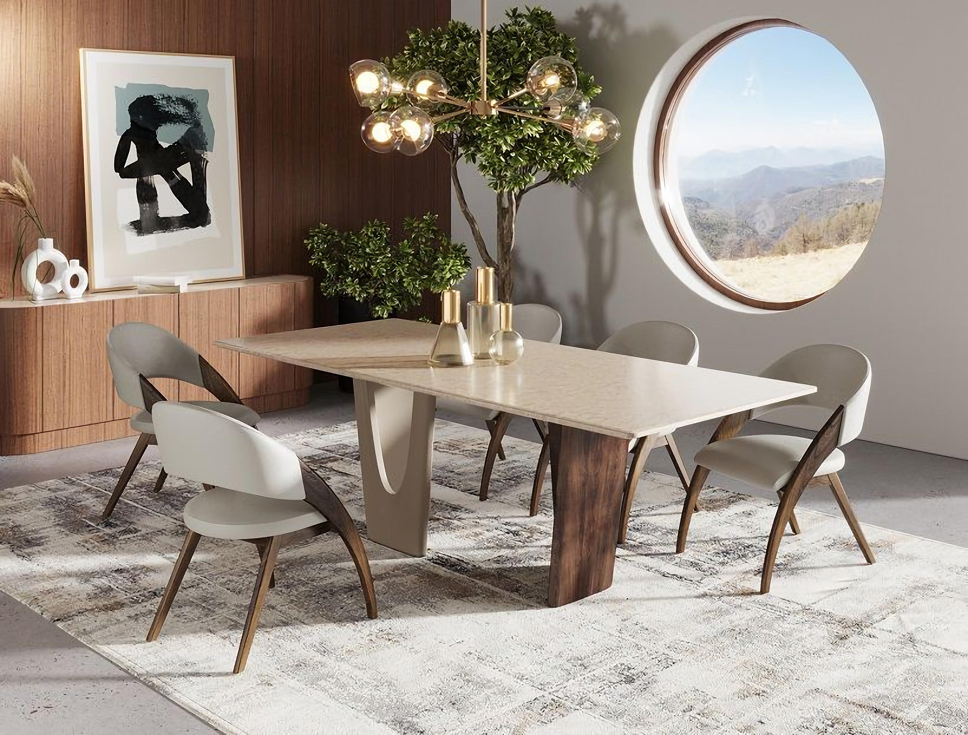 

    
Walnut & Cream Dining Table + 6 Chairs by VIG Modrest Brianna
