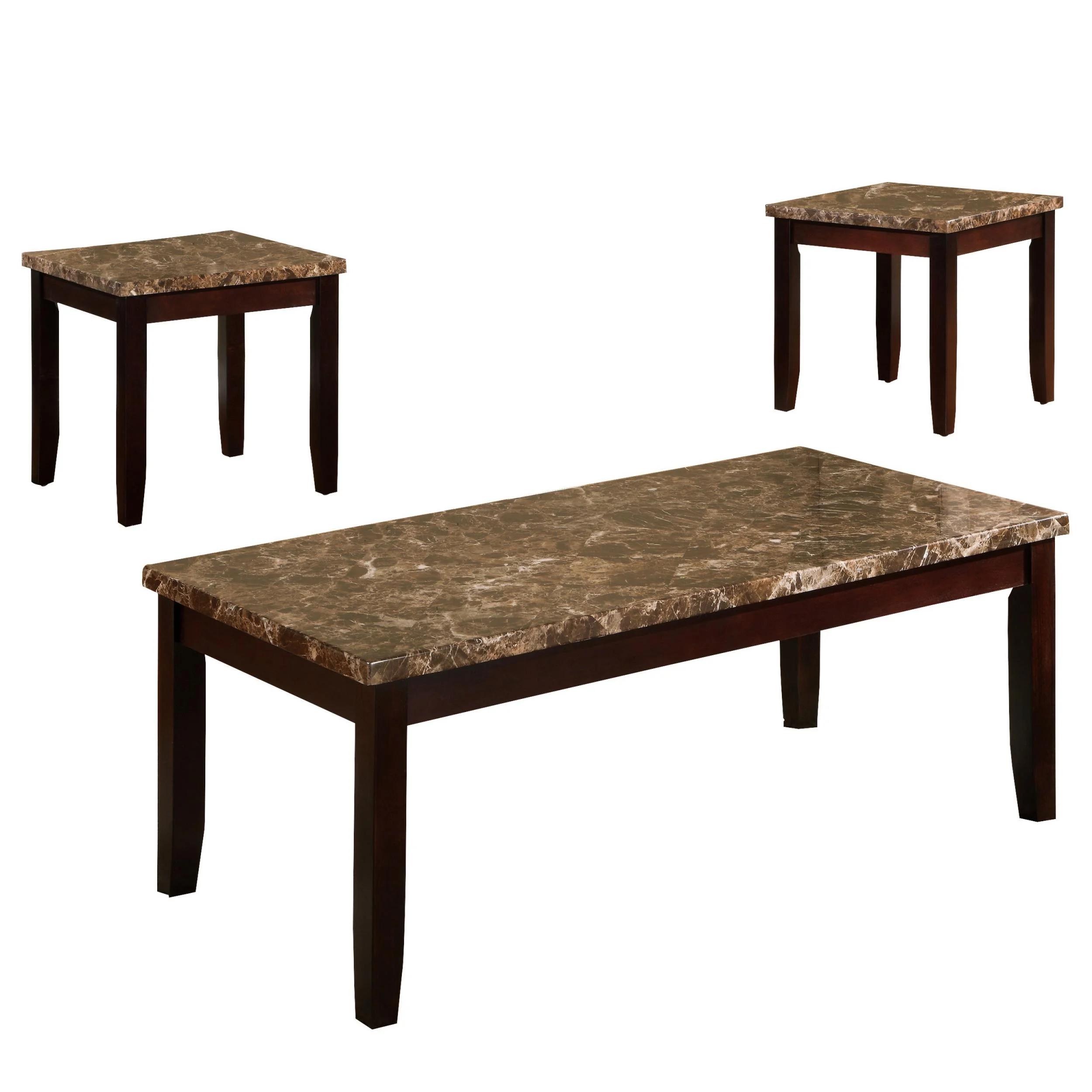Traditional,  Vintage Coffee Table and 2 End Tables Ferrara 4221SET in Marble, Espresso 