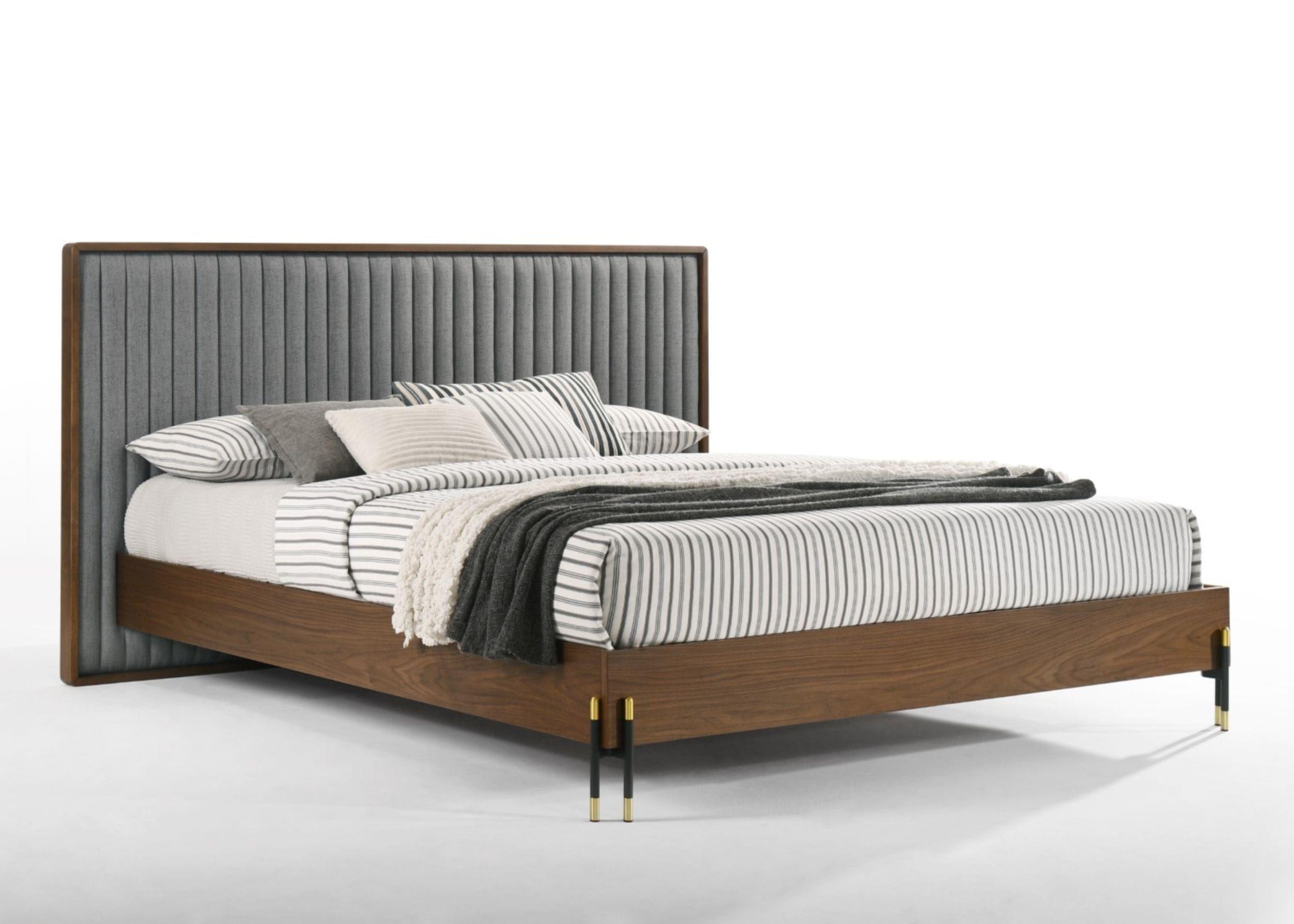 Modern, Rustic Panel Bed Metcalf VGMABR-120-WAL-BED-K in Walnut, Gray Fabric
