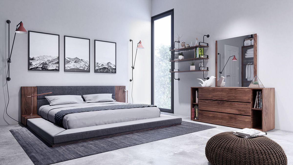 Contemporary, Modern Platform Bedroom Set Jagger VGMABR-55-SET in Brown Fabric