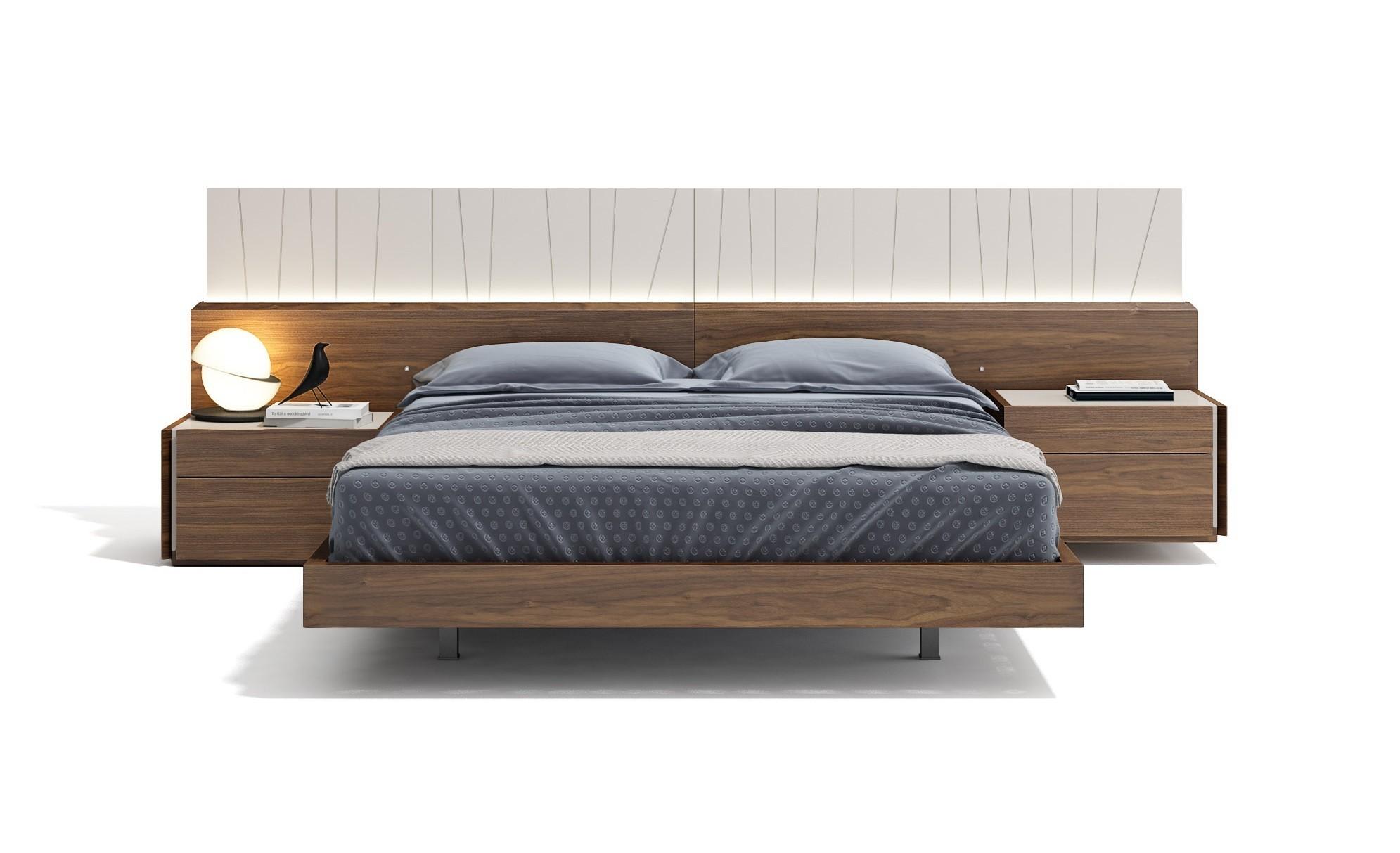 

    
Walnut & Light Grey L.E.D Lights King Size Platform Bedroom Set 3Pcs Modern J&M Porto
