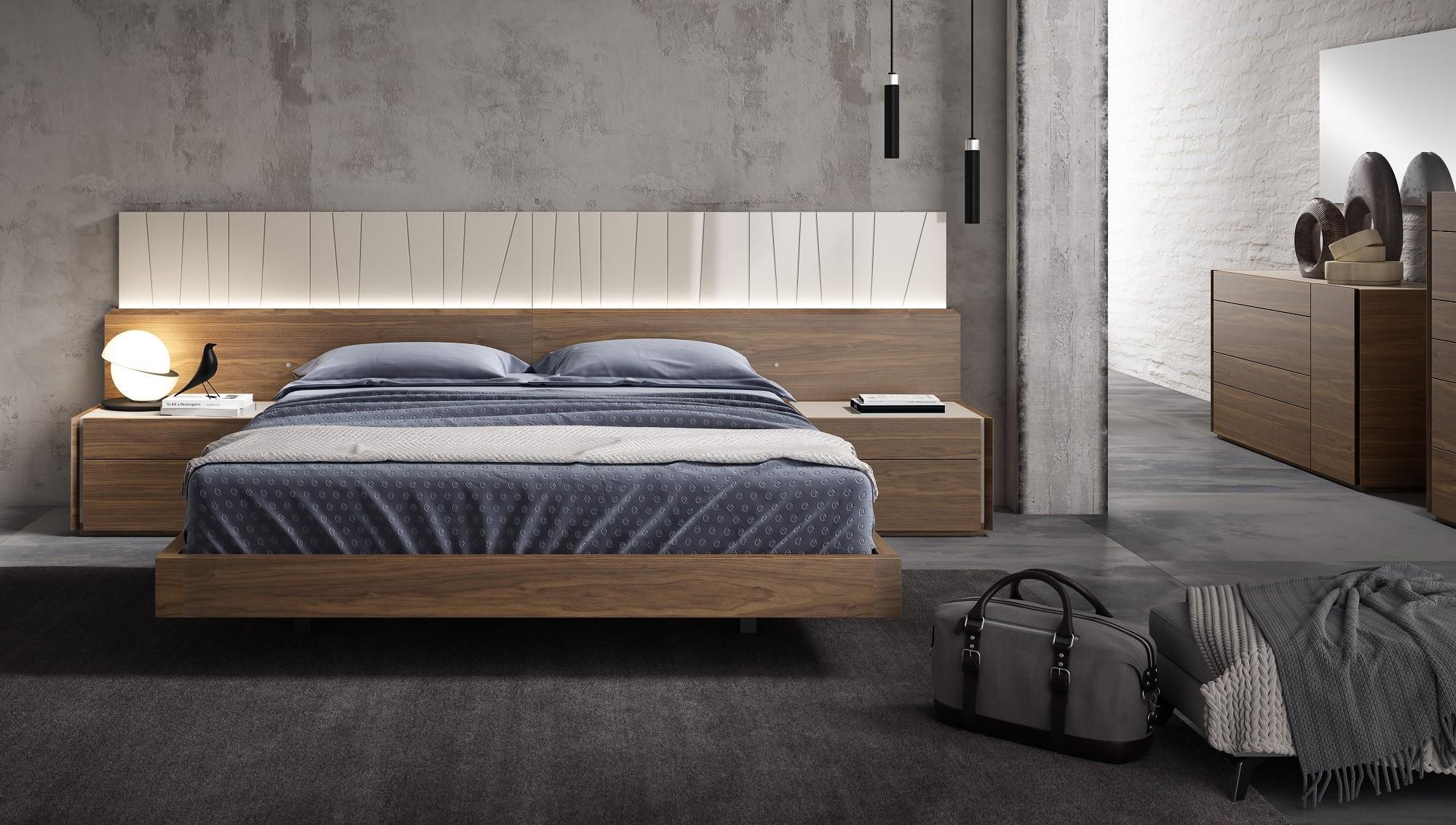 

    
Walnut & Light Grey L.E.D Lights King Size Platform Bedroom Set 5Pcs Modern J&M Porto
