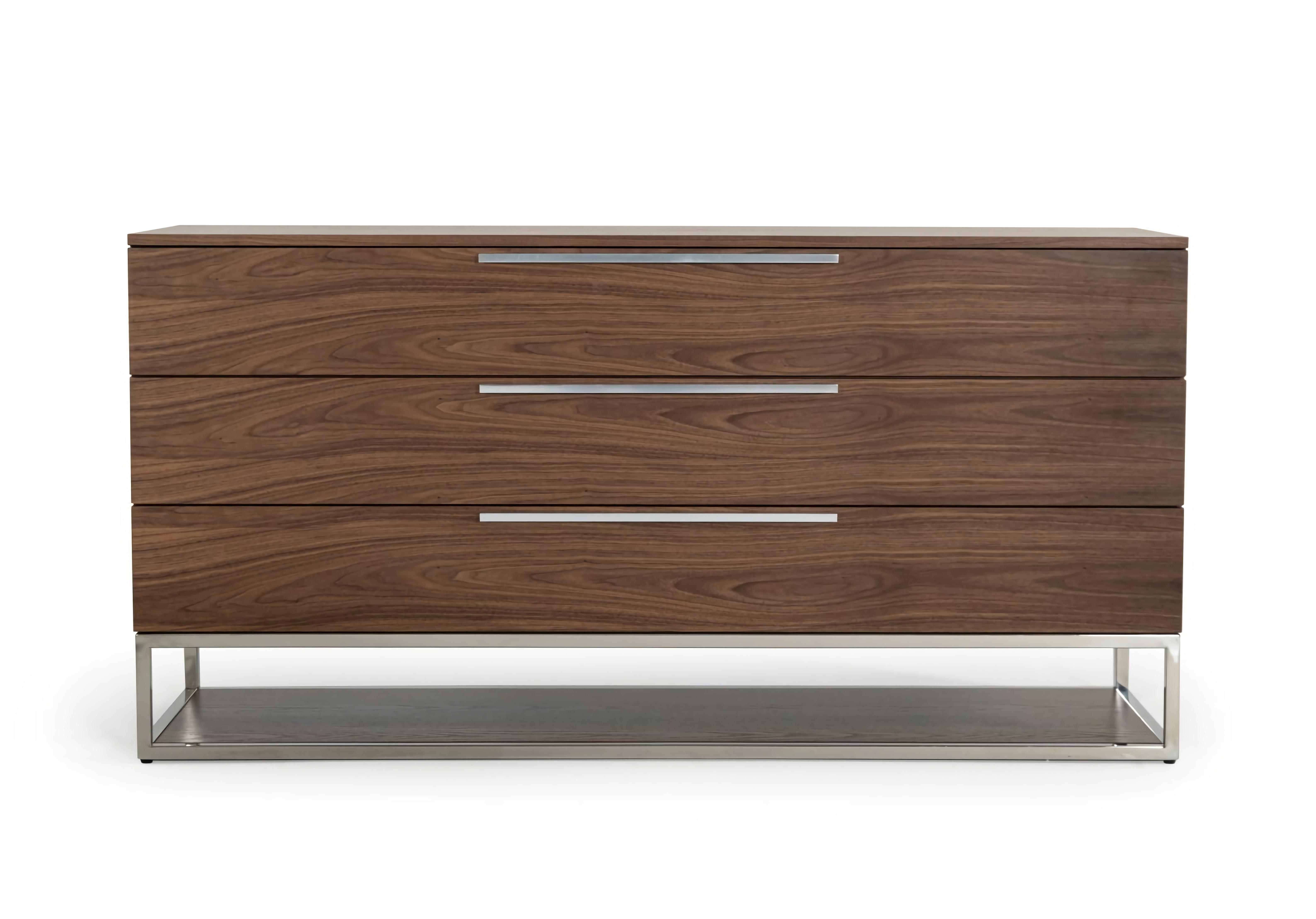 

    
Walnut & Stainless Steel 3 Drawers Dresser by VIG Modrest Heloise
