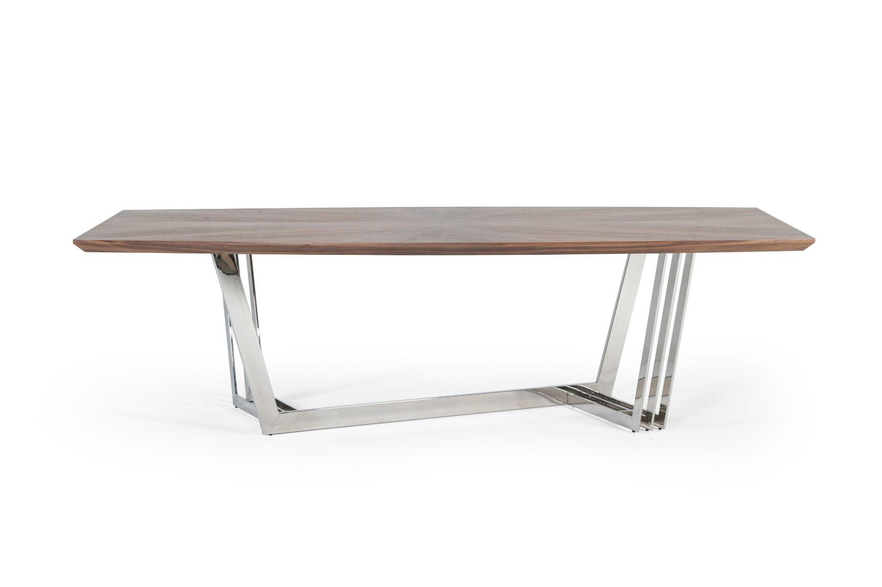 

    
Walnut & Stainless Steel Dining Table by VIG Modrest Gilroy
