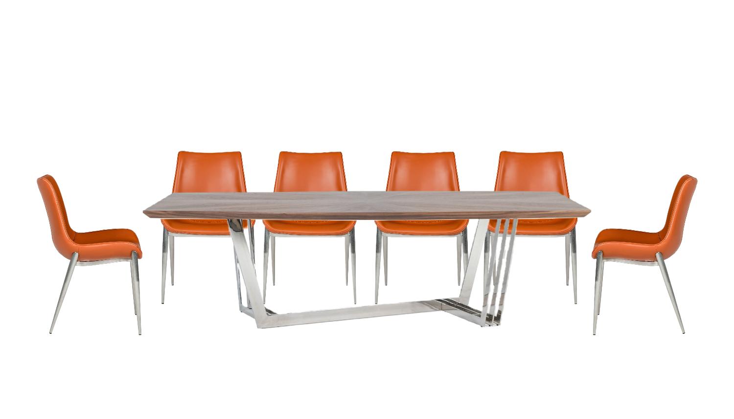 

    
Walnut & Stainless Steel Dining Table + 6 Chairs by VIG Modrest Gilroy
