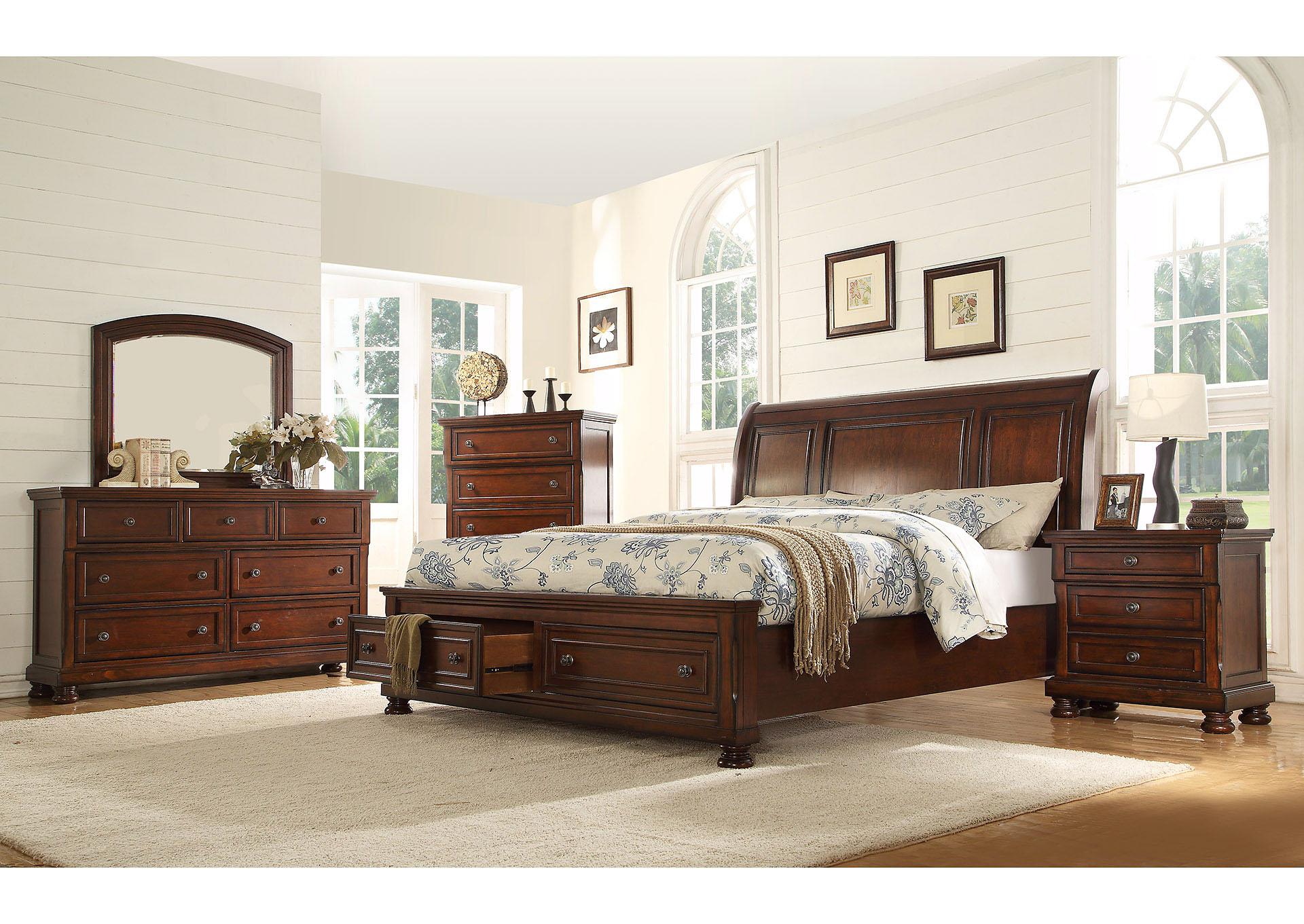 

    
Walnut Storage King Bedroom Set 4Pcs BALTIMORE Galaxy Home Traditional Classic
