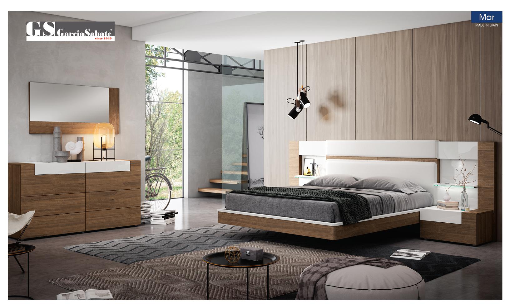 Contemporary, Modern Platform Bedroom Set Mar Mar-EK-2NDM-5PC in Walnut, White Eco Leather