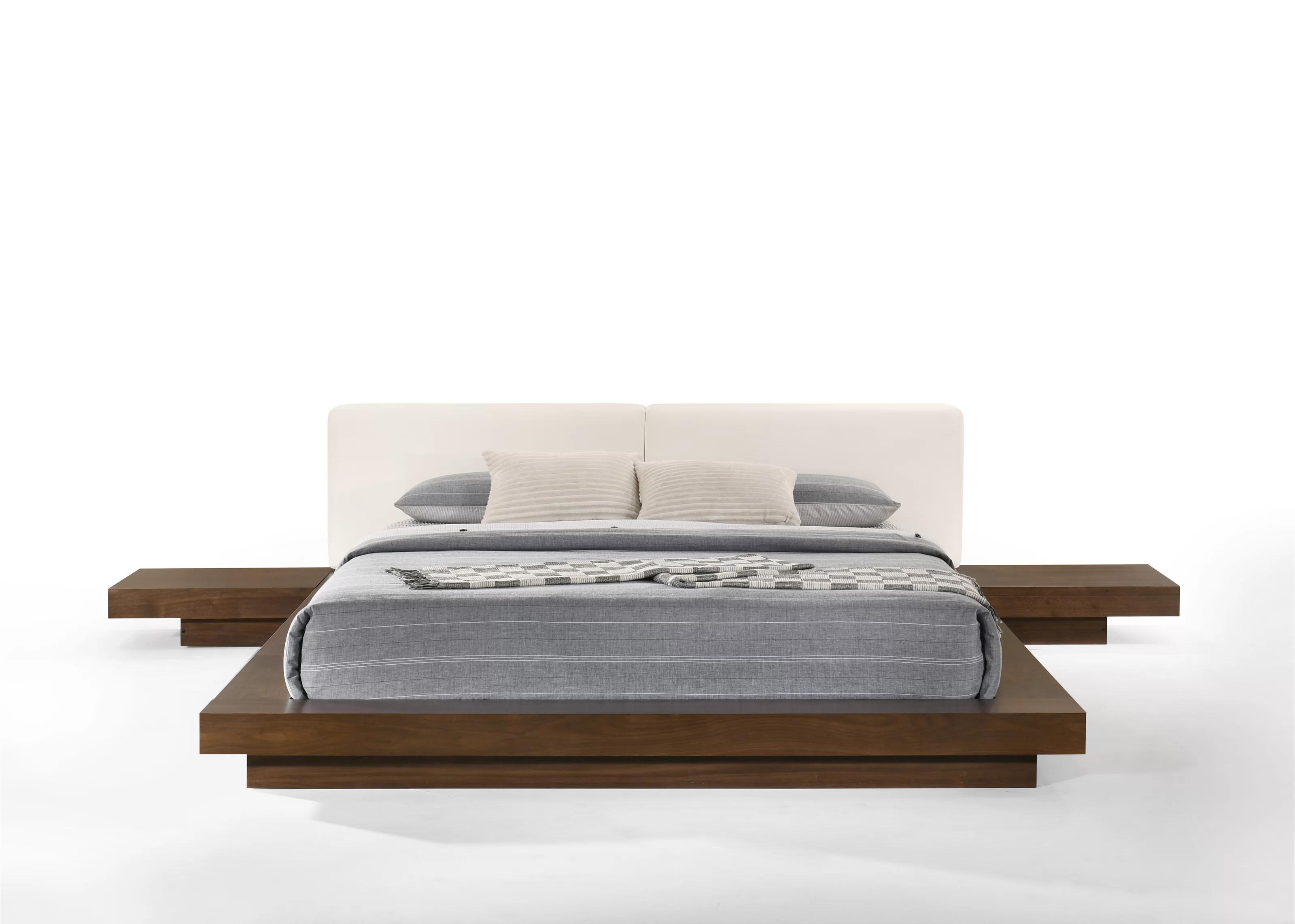 Contemporary, Modern Platform Bed Tokyo VGMABR-90-WAL-WHT in Walnut, White Leatherette