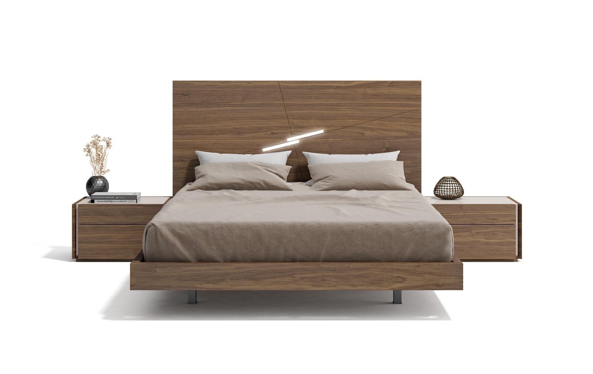 Contemporary Platform Bedroom Set Faro SKU 17862-Q-Set-3 in Light Gray, Walnut 