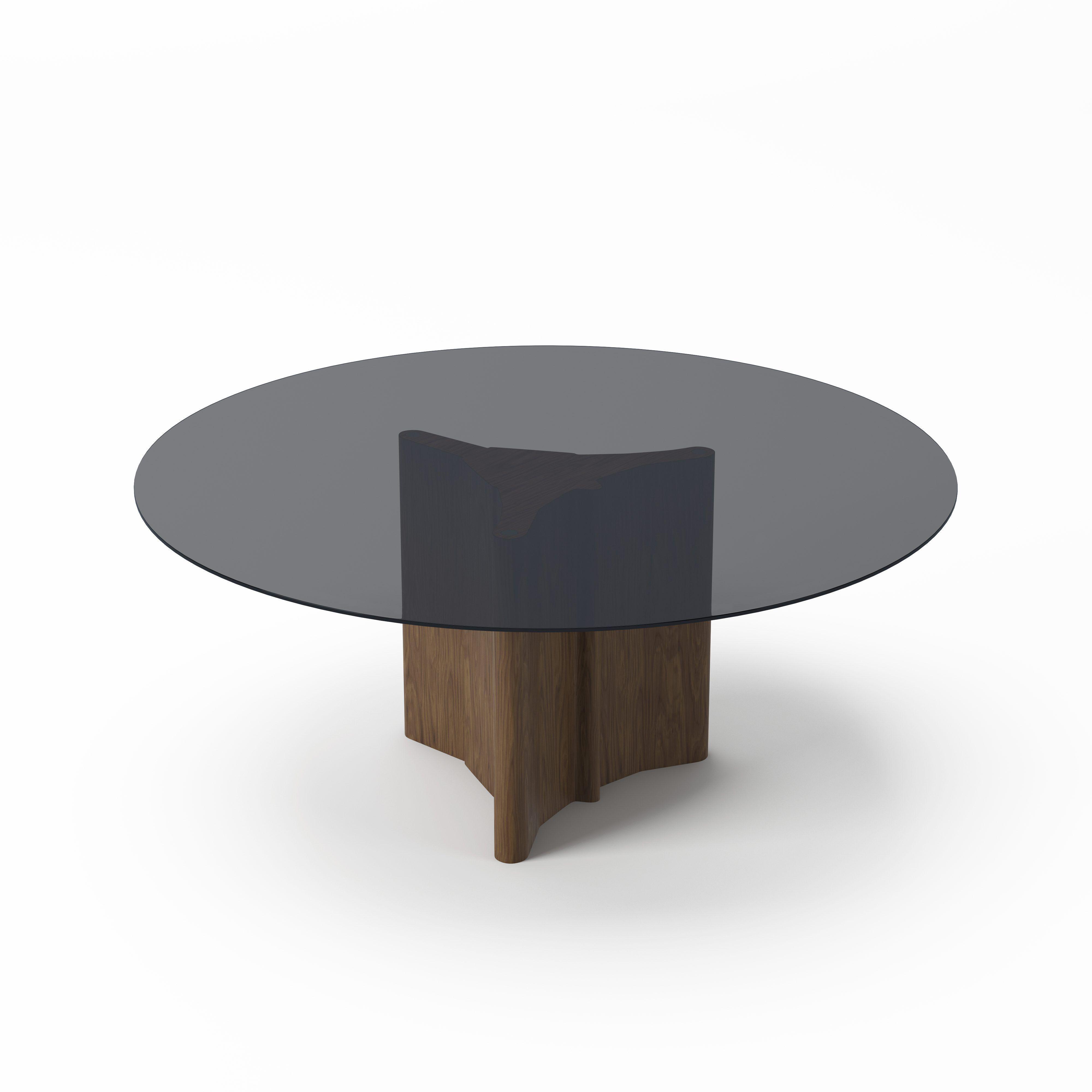 

    
Walnut Wood Base & Tempered Glass Round Dining Table by VIG Modrest Kaye
