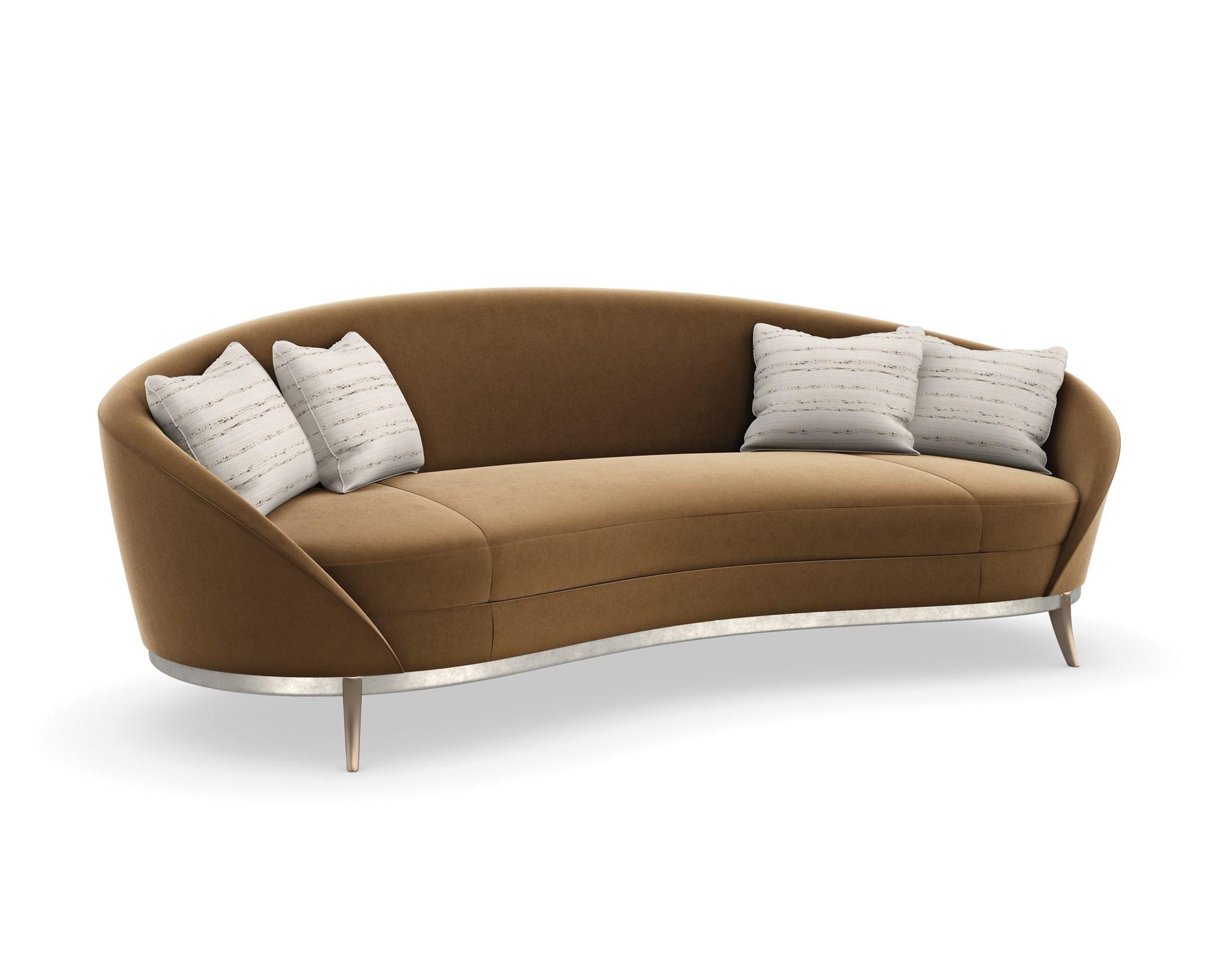 

    
Warm Caramel-colored Velvet Duty Silver Finish Sofa MAIN EVENT by Caracole
