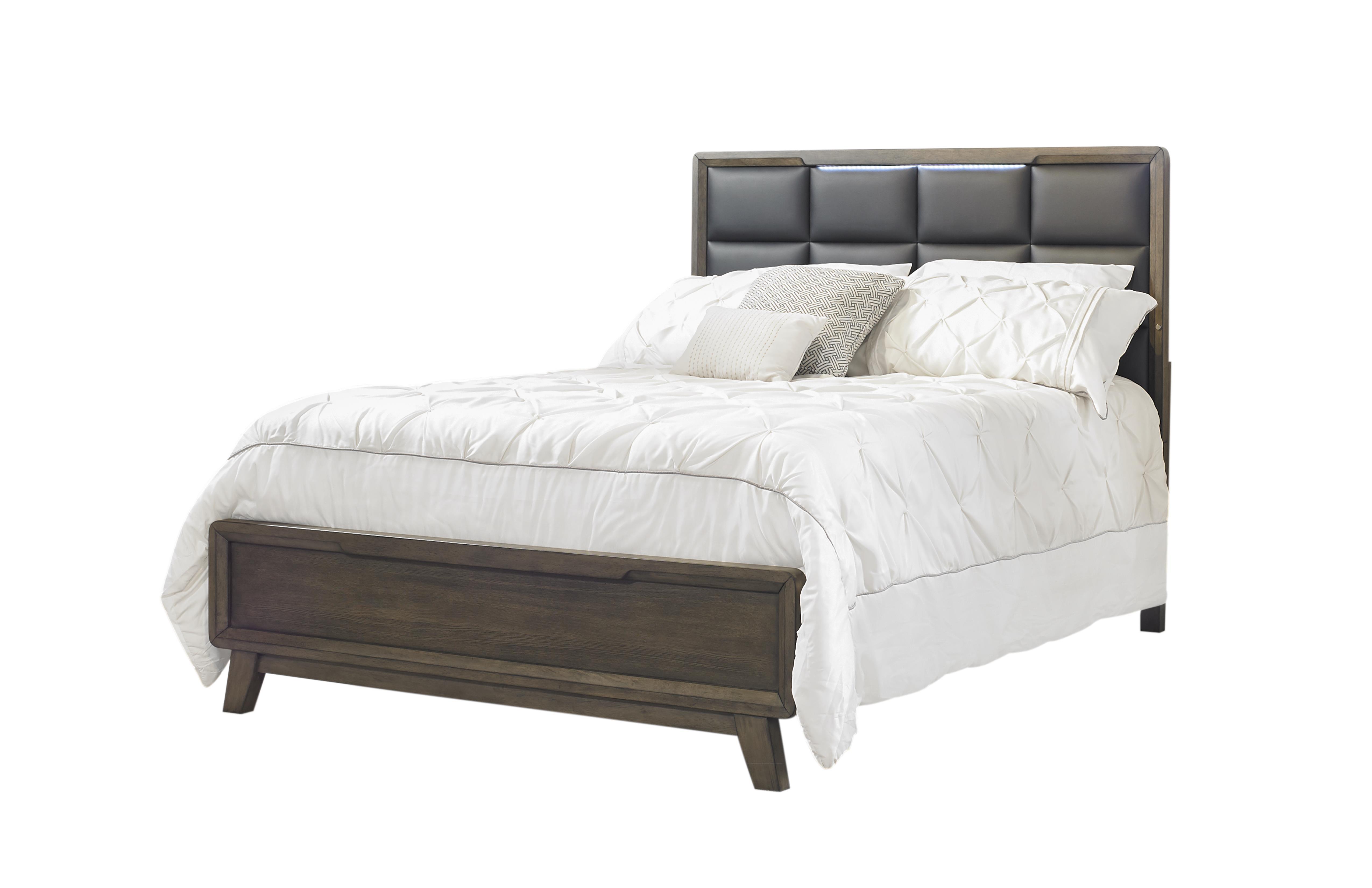 Contemporary, Modern Panel Bedroom Set VALENCIA 213-105-Set-3 213-105-2N-3PC in Coffee, Brown Faux Leather