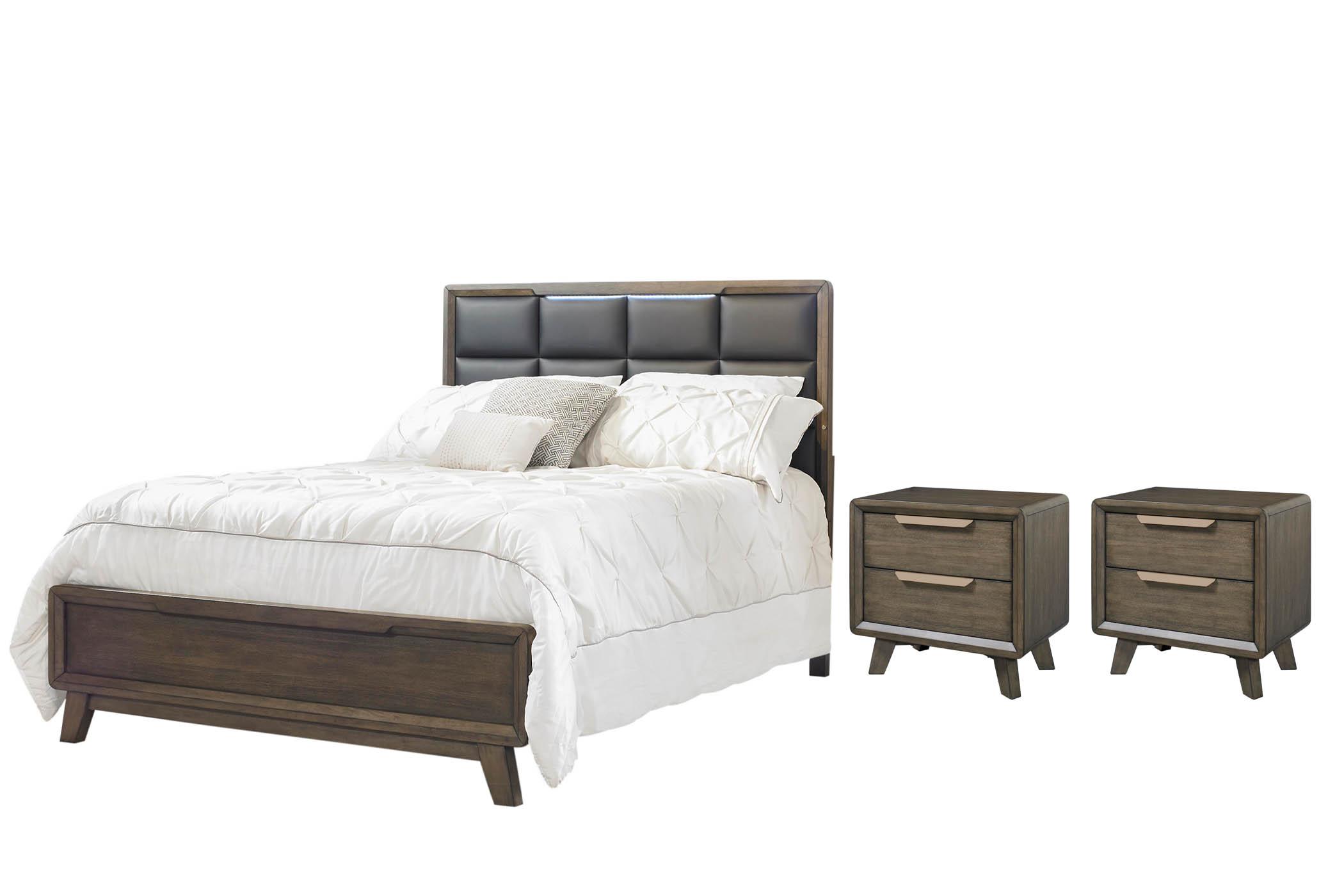 

    
Coffee Faux Leather Panel Queen Bed Set 3Pcs VALENCIA 213-105 Bernards Modern
