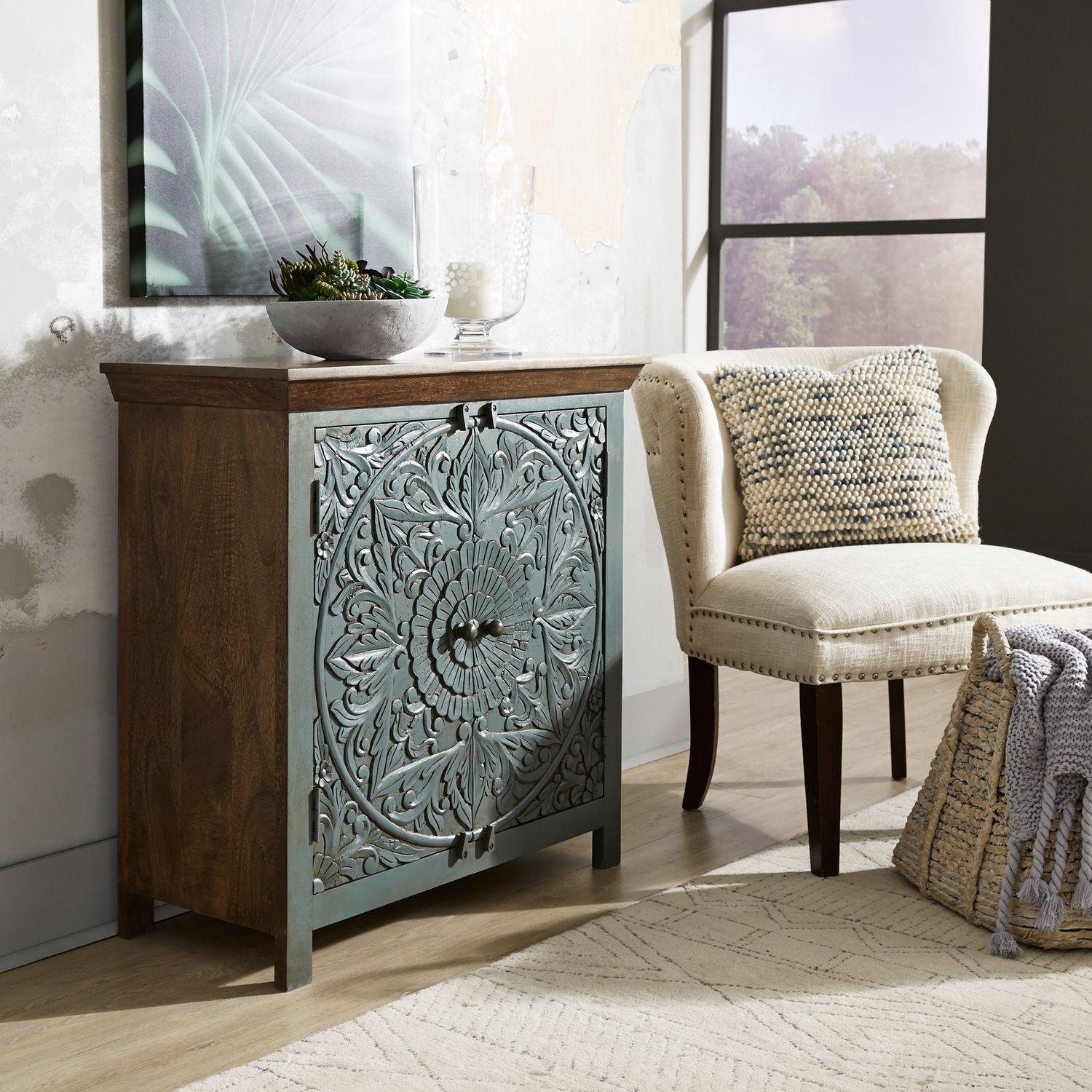 

    
Warm Nutmeg w/ Teal Finish Accent Cabinet Sahana Liberty Furniture
